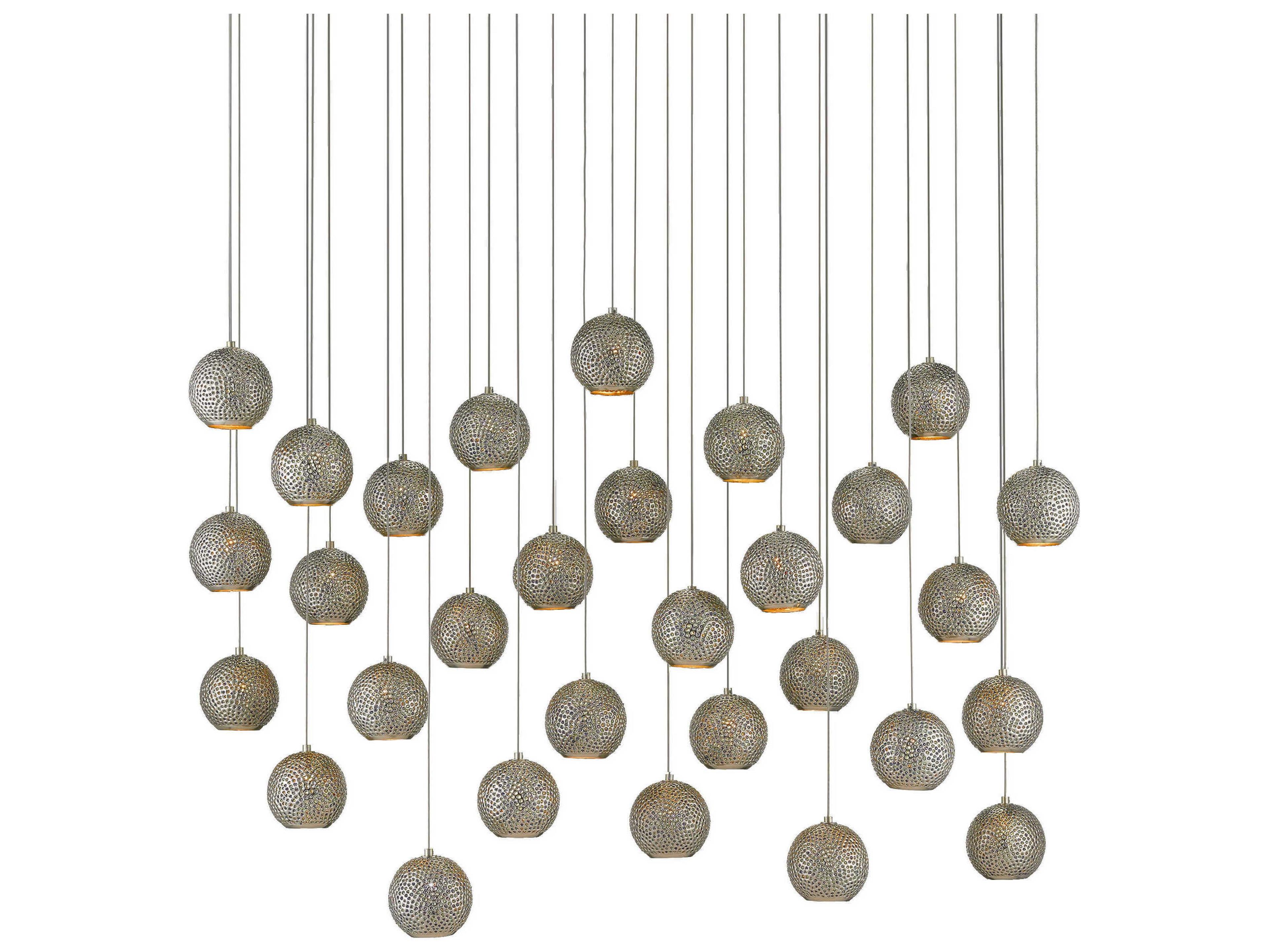 Giro 30-Light Painted Silver Nickel Blue Glass Globe Island Pendant