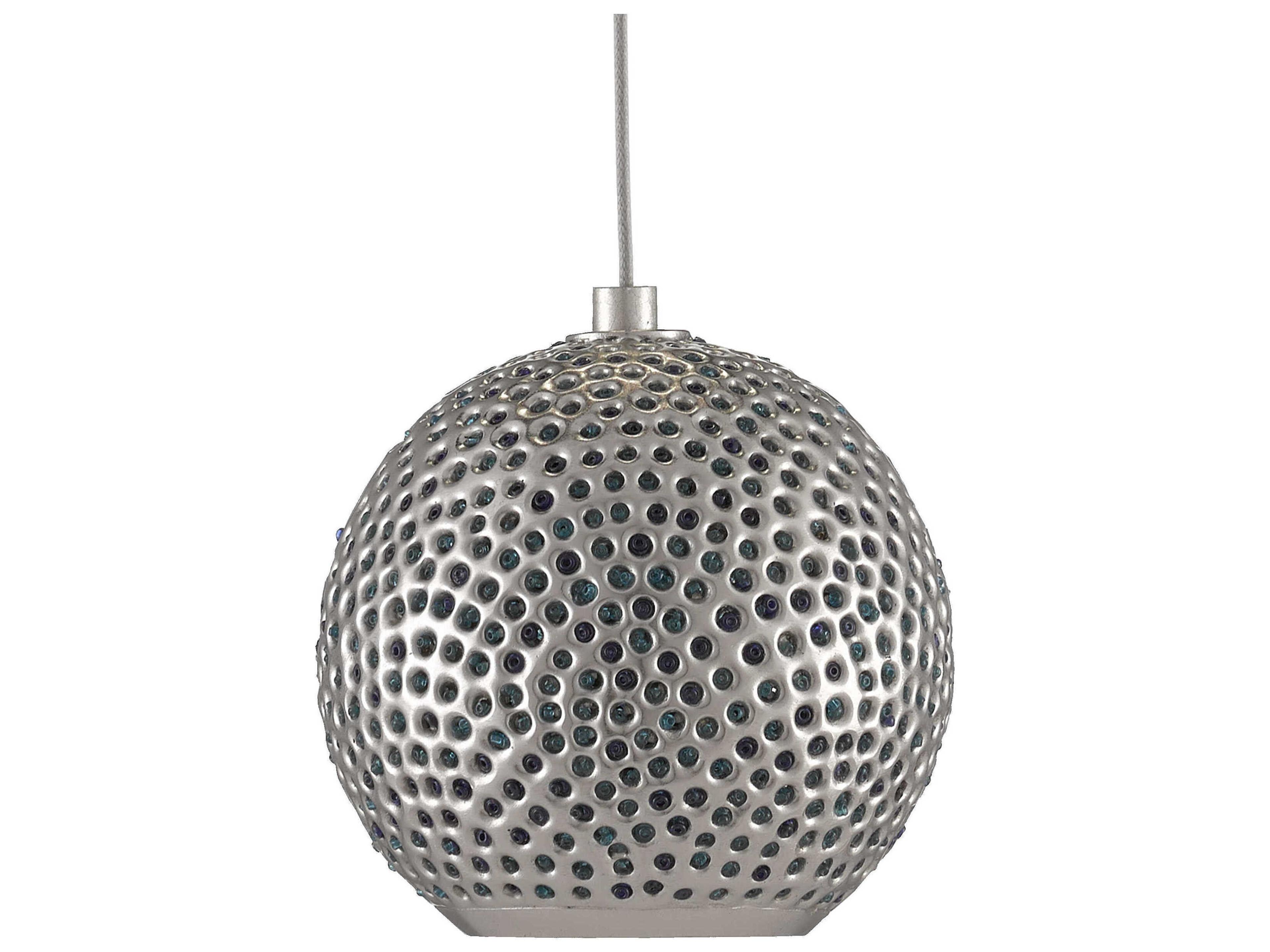 Currey & Company Giro 30-Light Painted Silver Nickel Blue Glass Globe Island Pendant