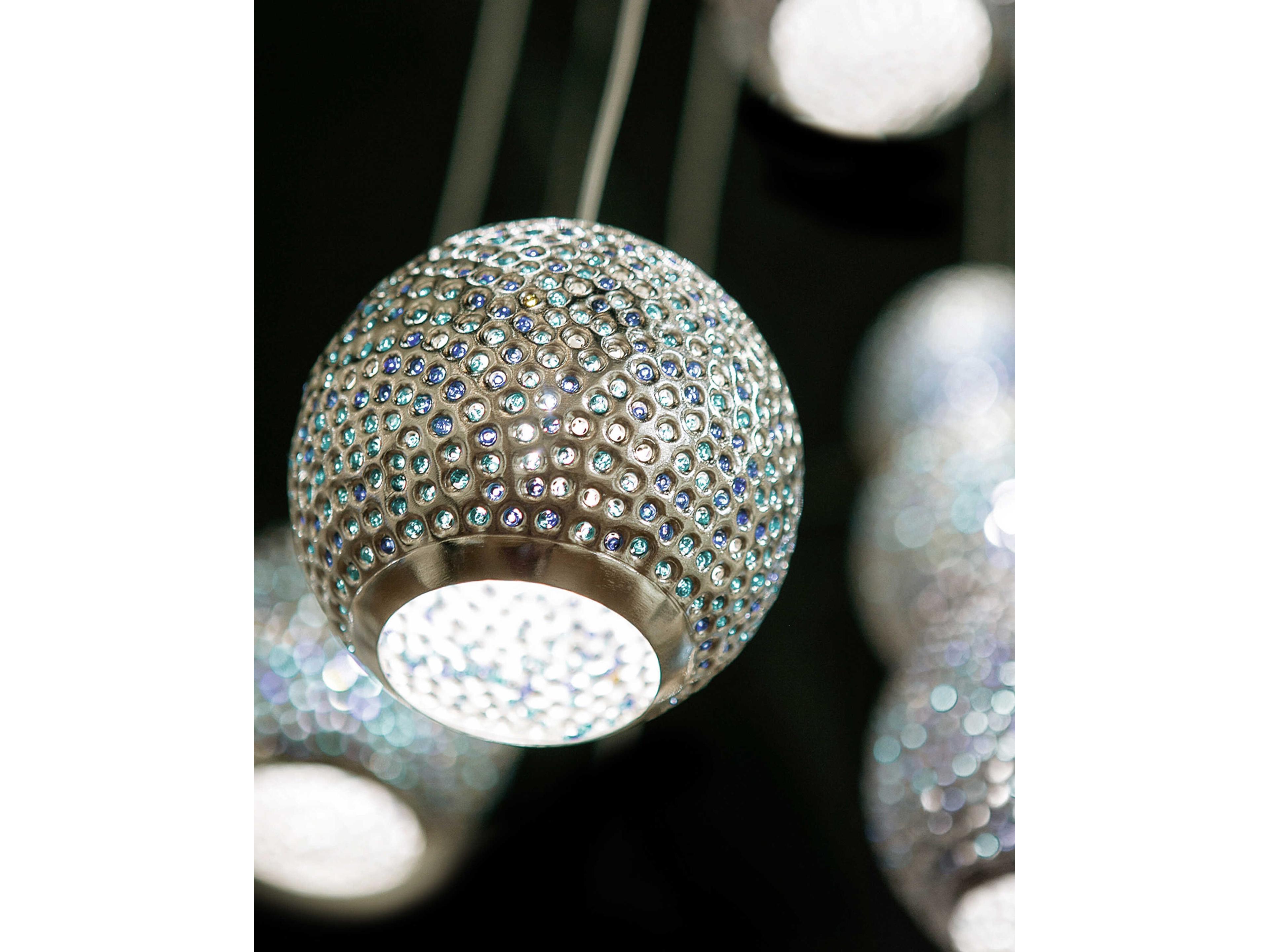 Currey & Company Giro 30-Light Painted Silver Nickel Blue Glass Globe Island Pendant