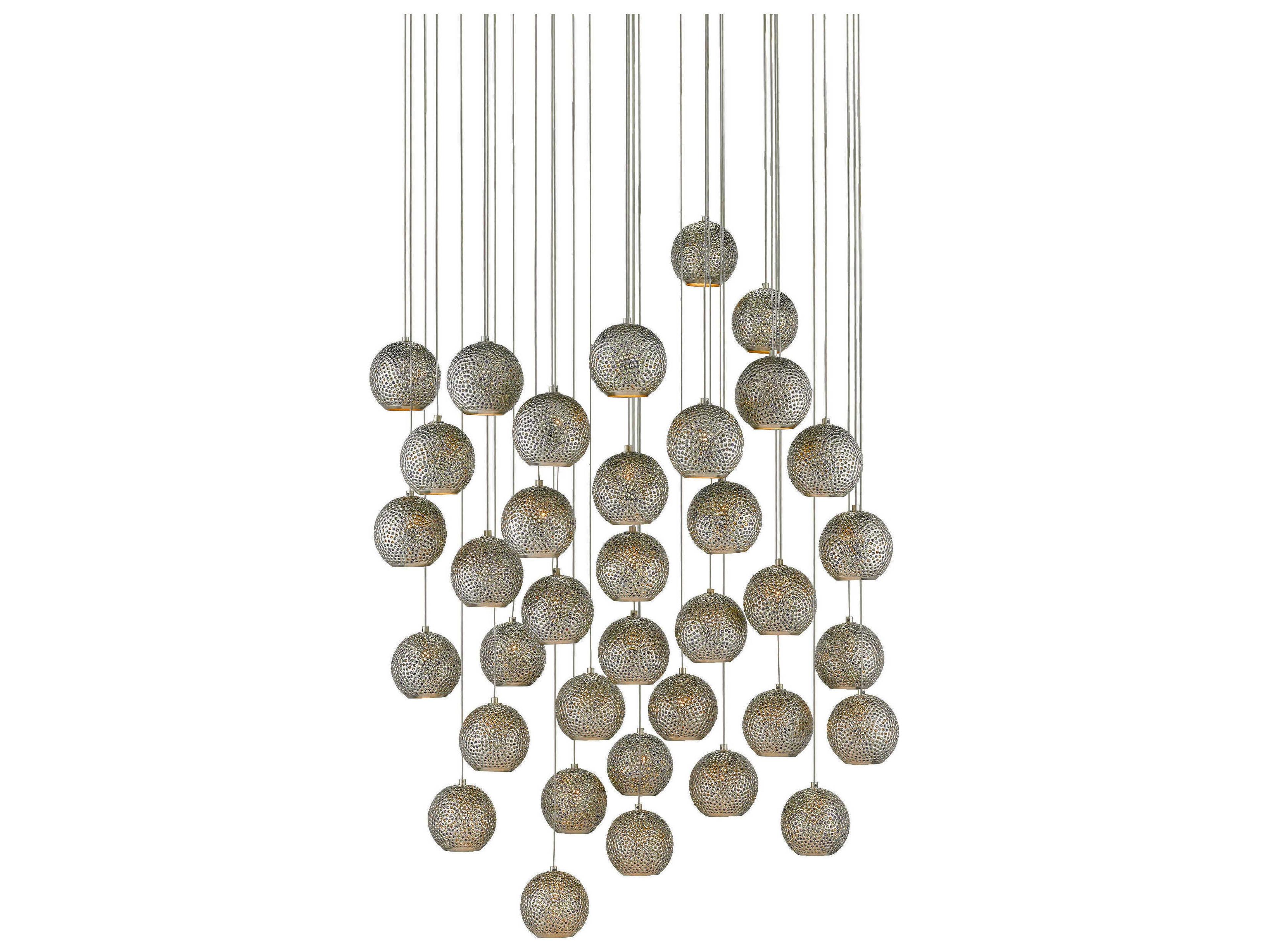 Giro 36-Light Painted Silver Nickel Blue Glass Globe Pendant