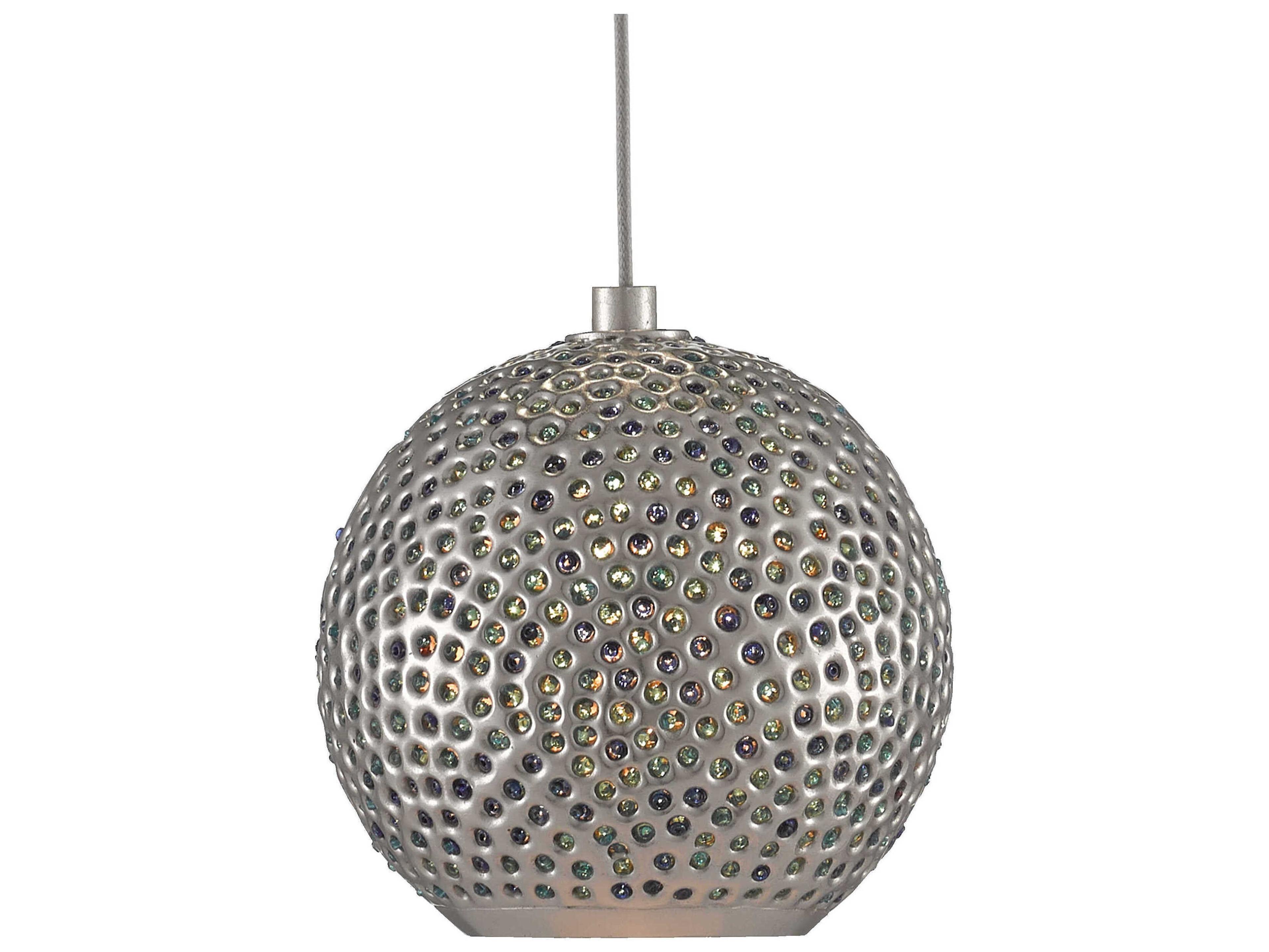 Currey & Company Giro 36-Light Painted Silver Nickel Blue Glass Globe Pendant