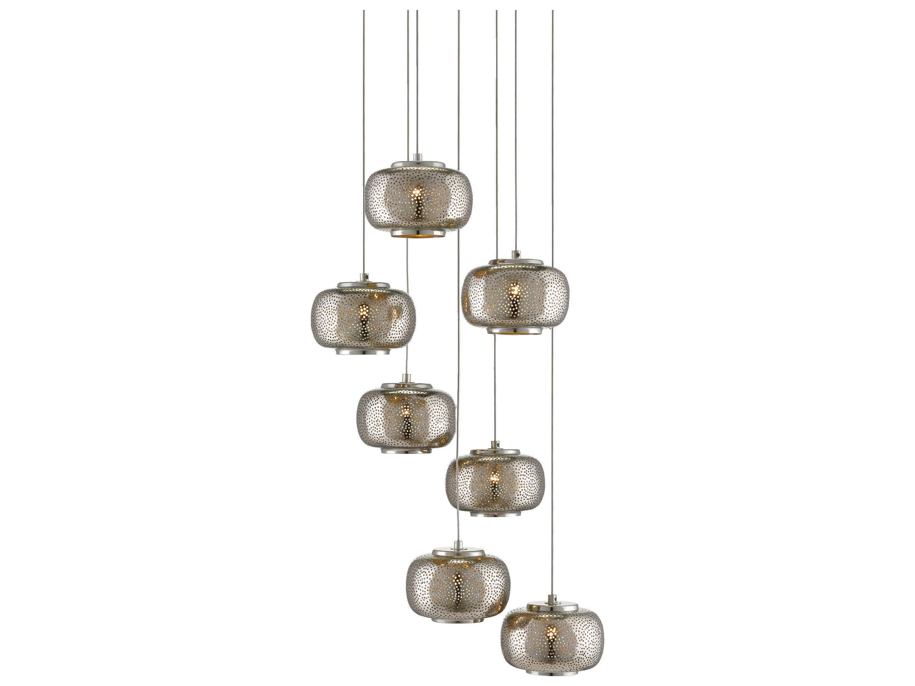 Currey & Company Pepper 7-Light Painted Silver Nickel Cylinder Pendant