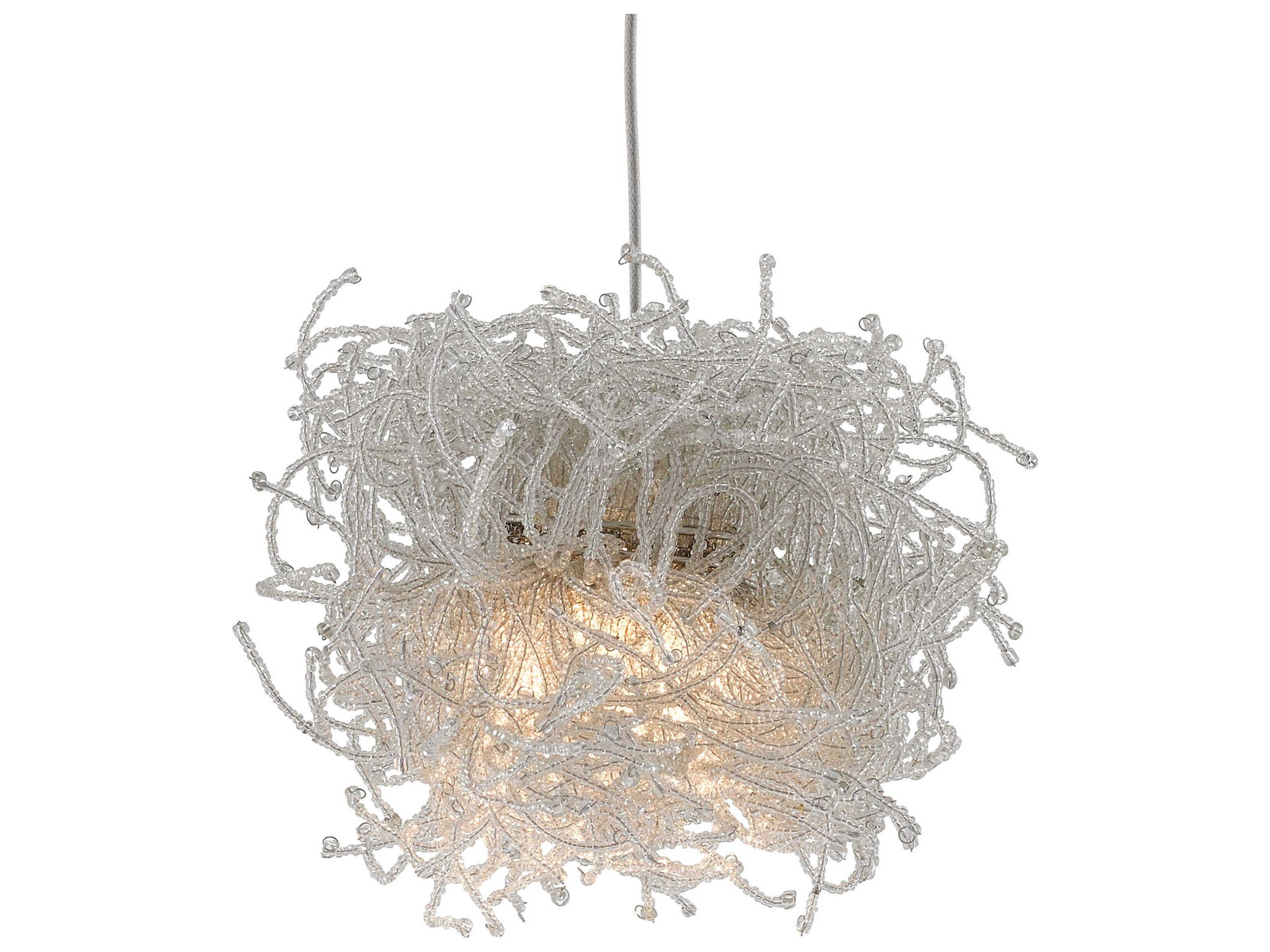 Currey & Company Birds Nest 3-Light Painted Silver Glass Mini Pendant