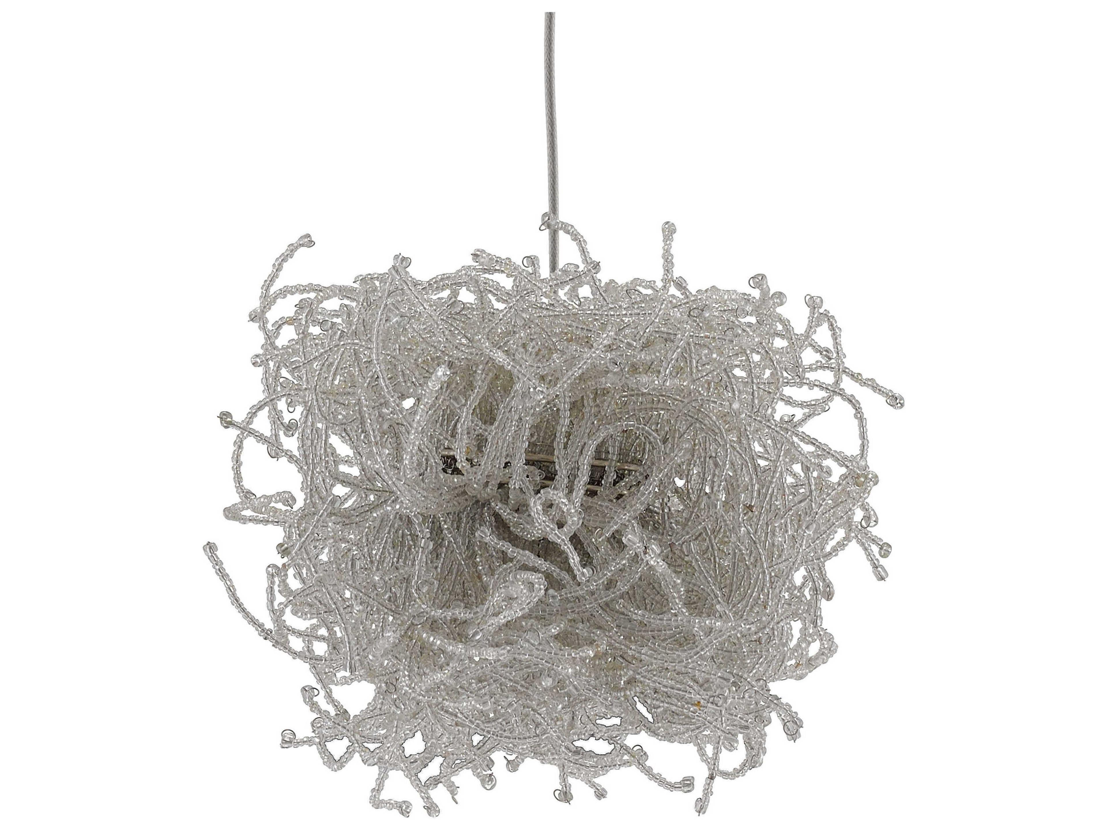 Currey & Company Birds Nest 3-Light Painted Silver Glass Mini Pendant