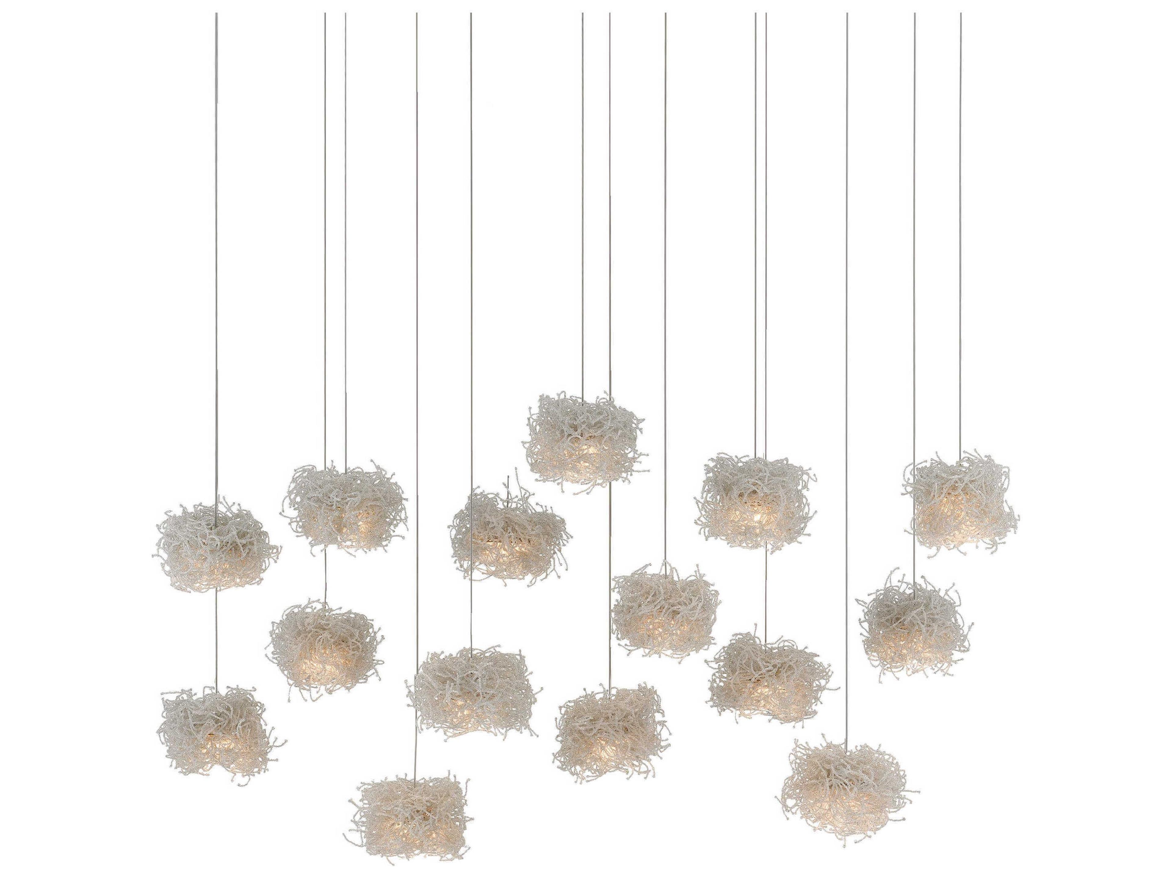 Birds Nest 15-Light Painted Silver Glass Island Pendant