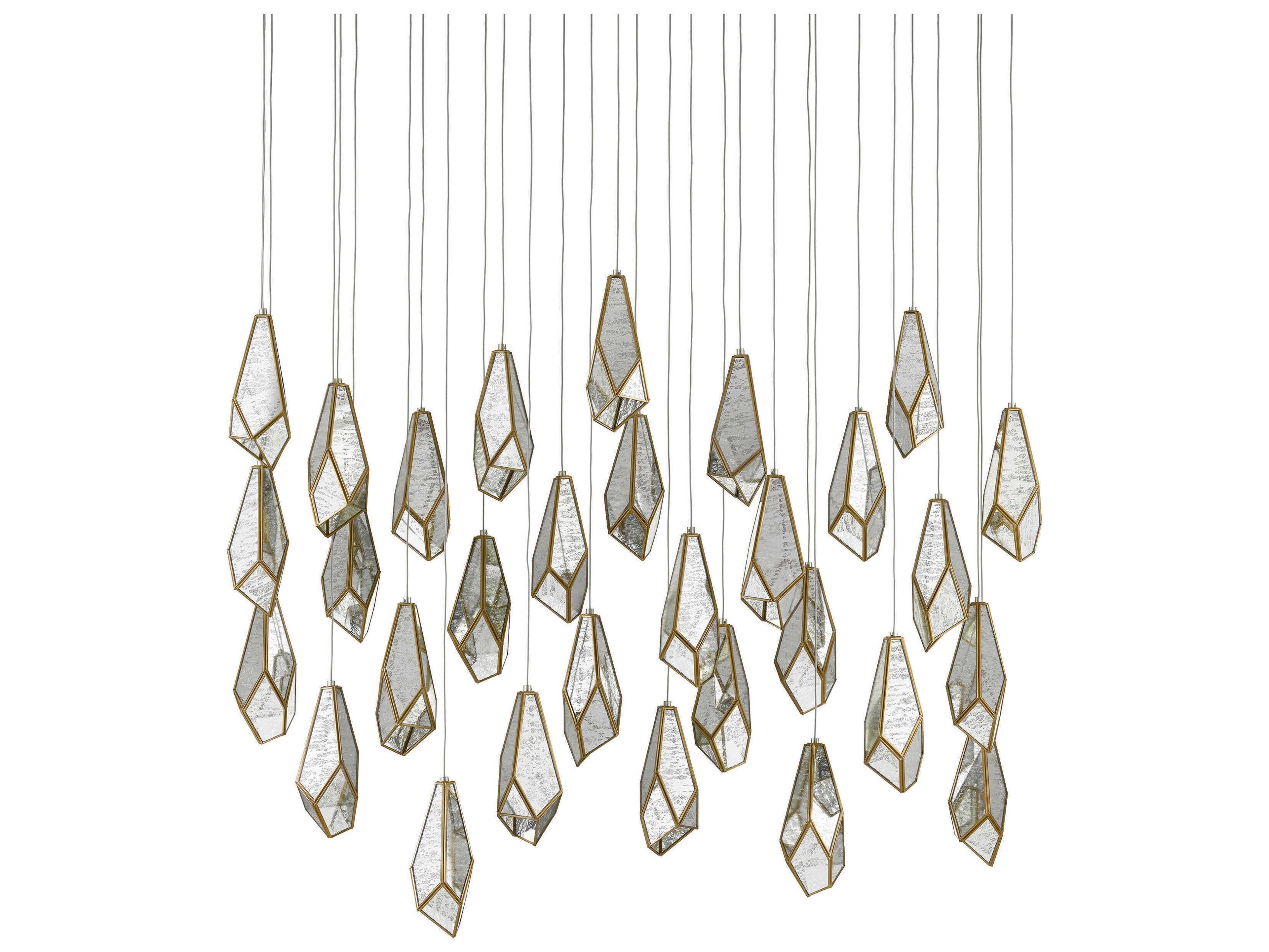 Currey & Company Glace 30-Light Painted Silver Antique Brass Glass Island Pendant