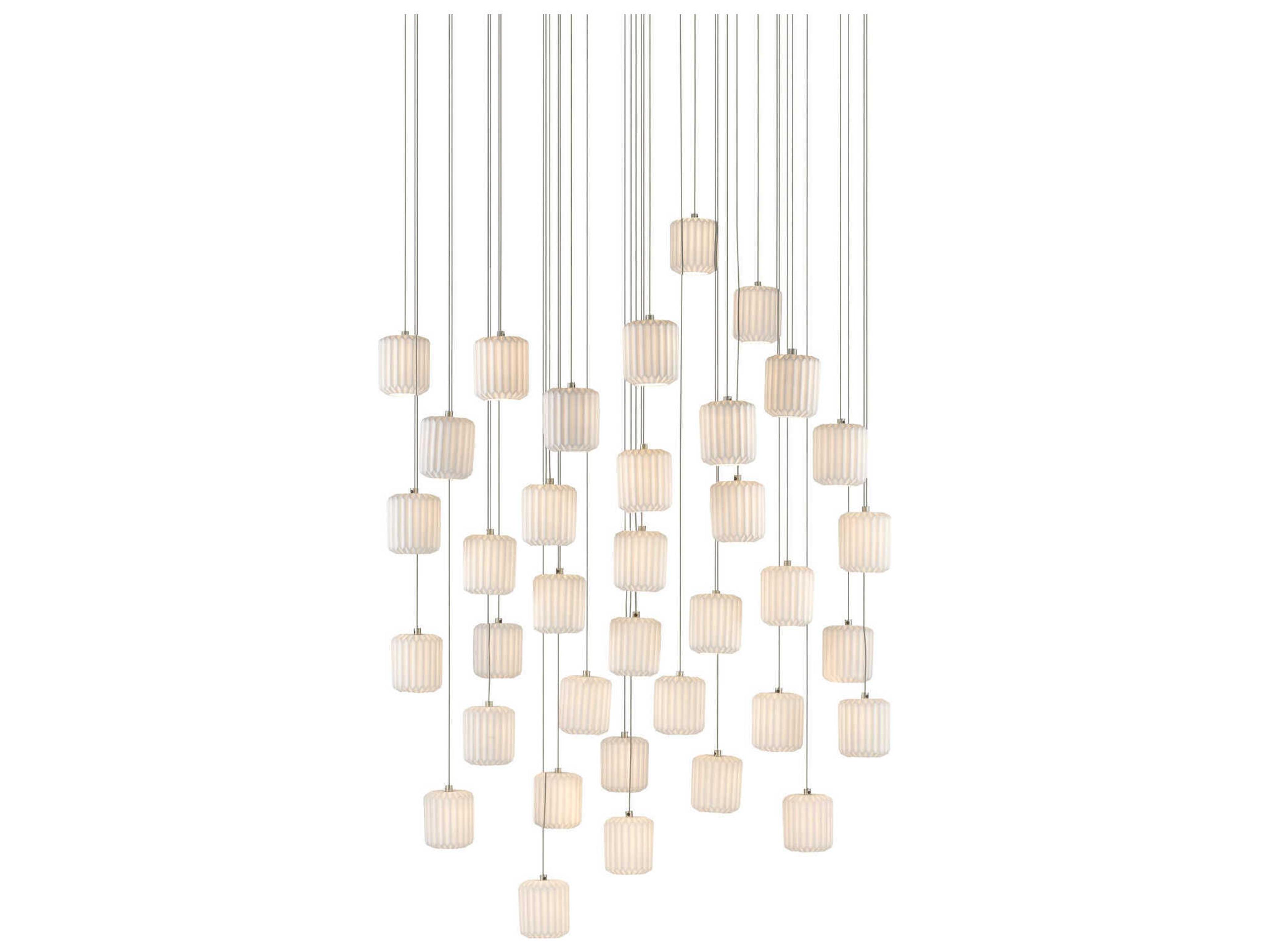 Currey & Company Dove 36-Light Painted Silver White Cylinder Pendant