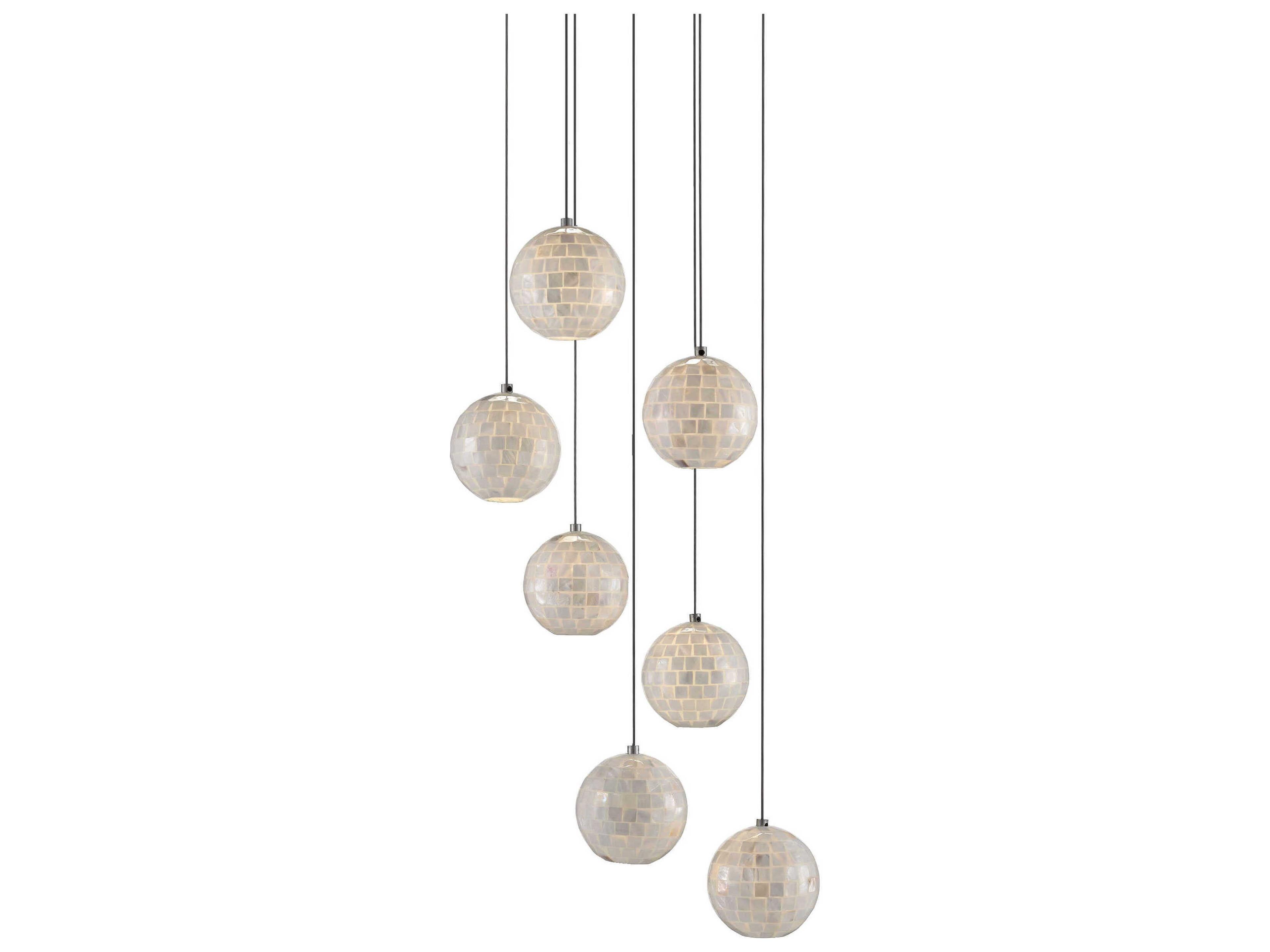 Finhorn 7-Light Painted Silver Pearl Globe Pendant