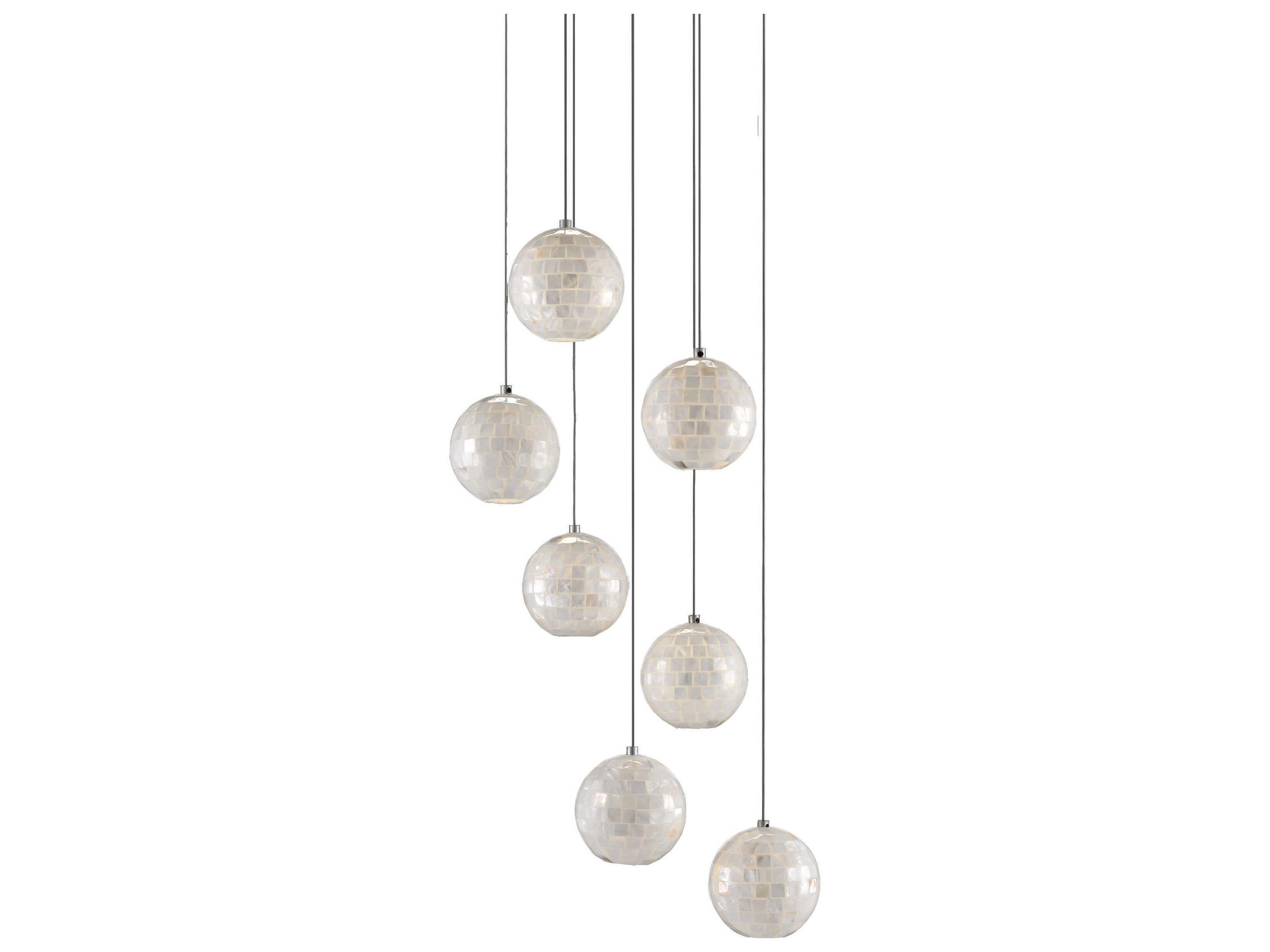 Currey & Company Finhorn 7-Light Painted Silver Pearl Globe Pendant