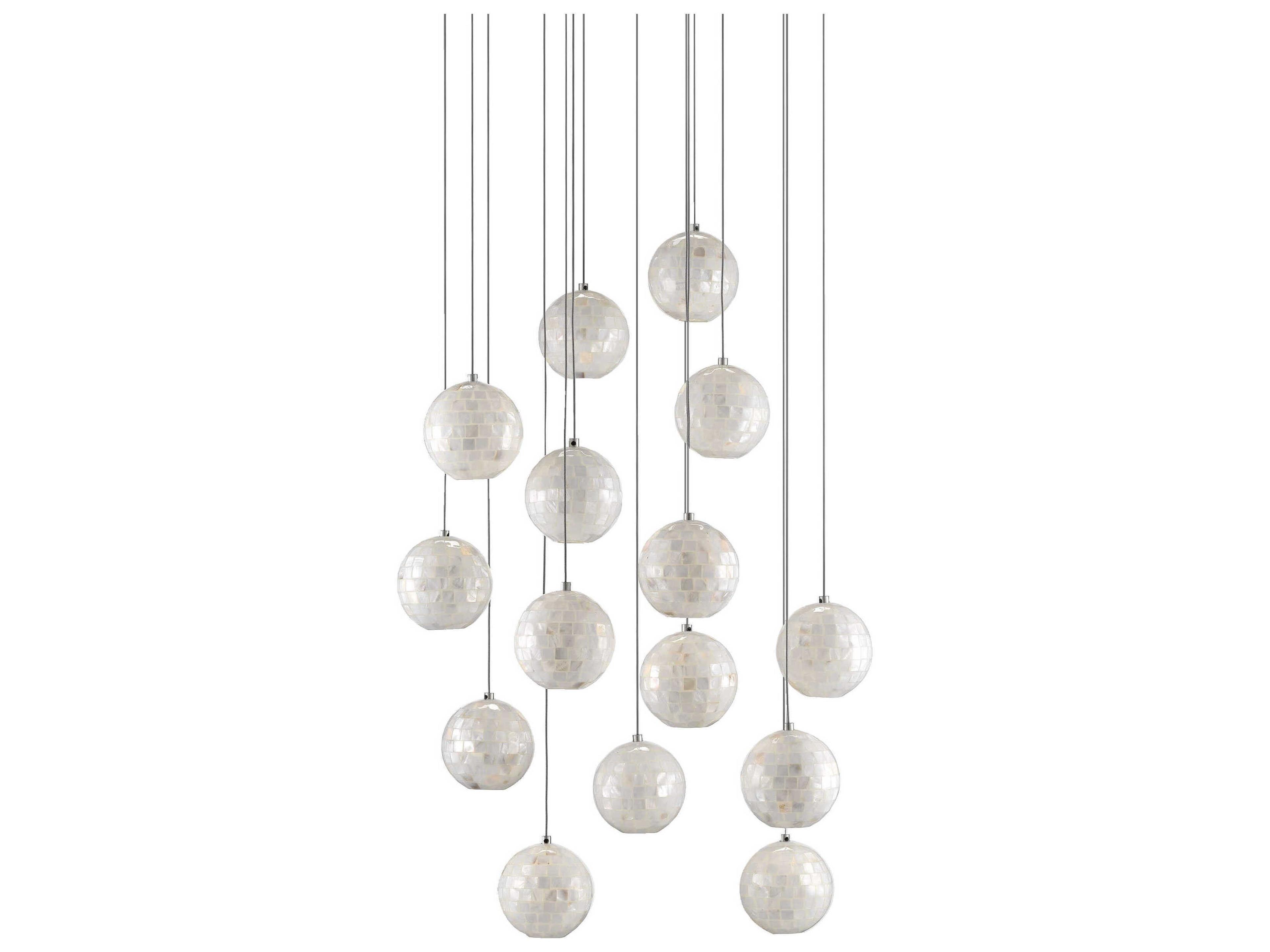 Currey & Company Finhorn 15-Light Painted Silver Pearl Globe Pendant