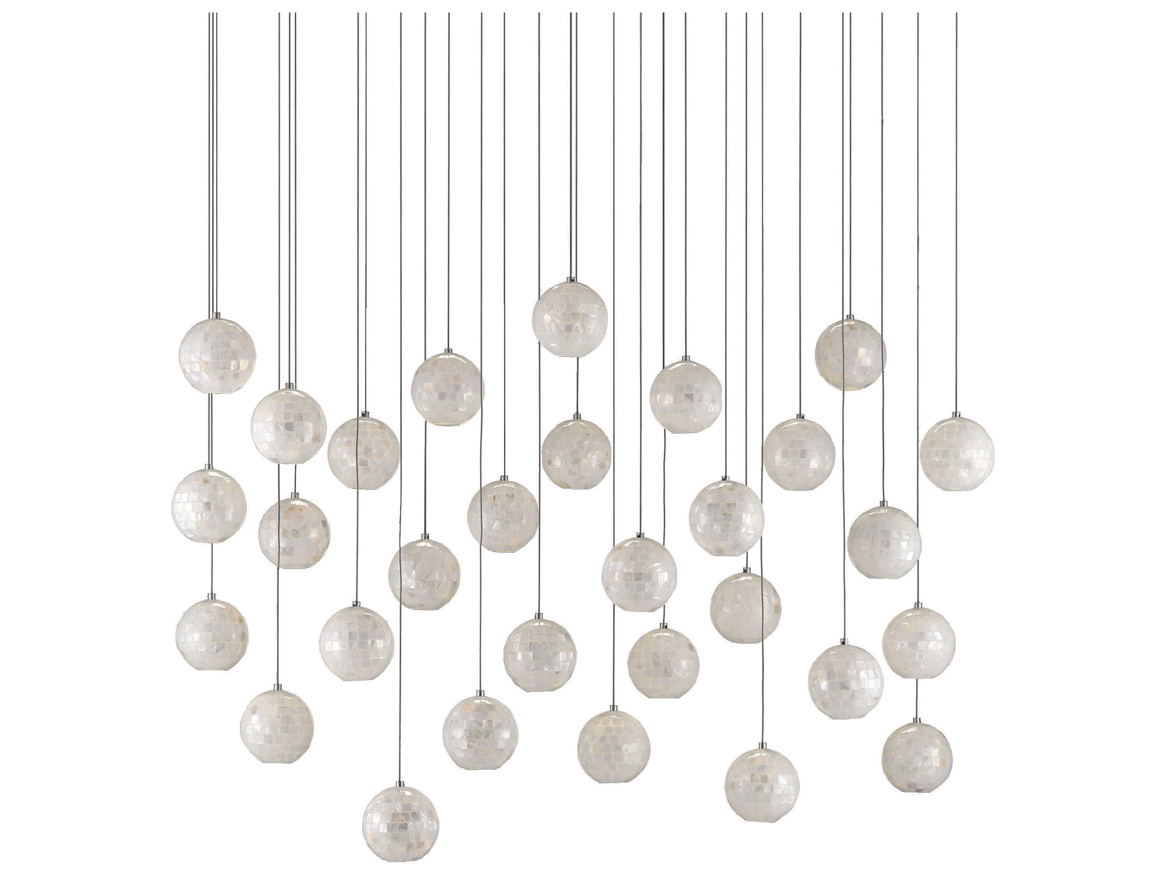 Currey & Company Finhorn 30-Light Painted Silver Pearl Globe Island Pendant