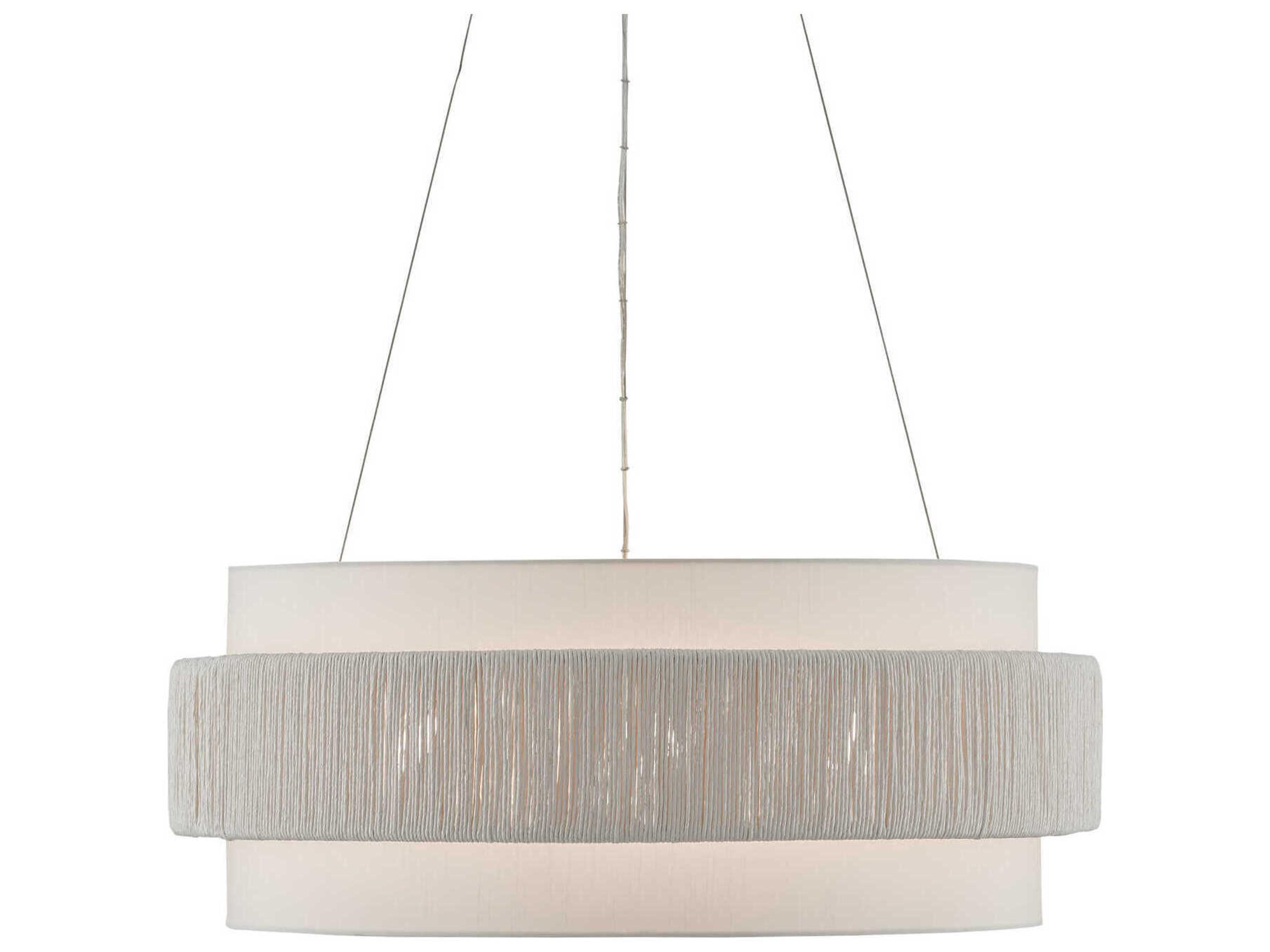 Currey & Company Rousham 6-Light Beige Sugar White Drum Pendant