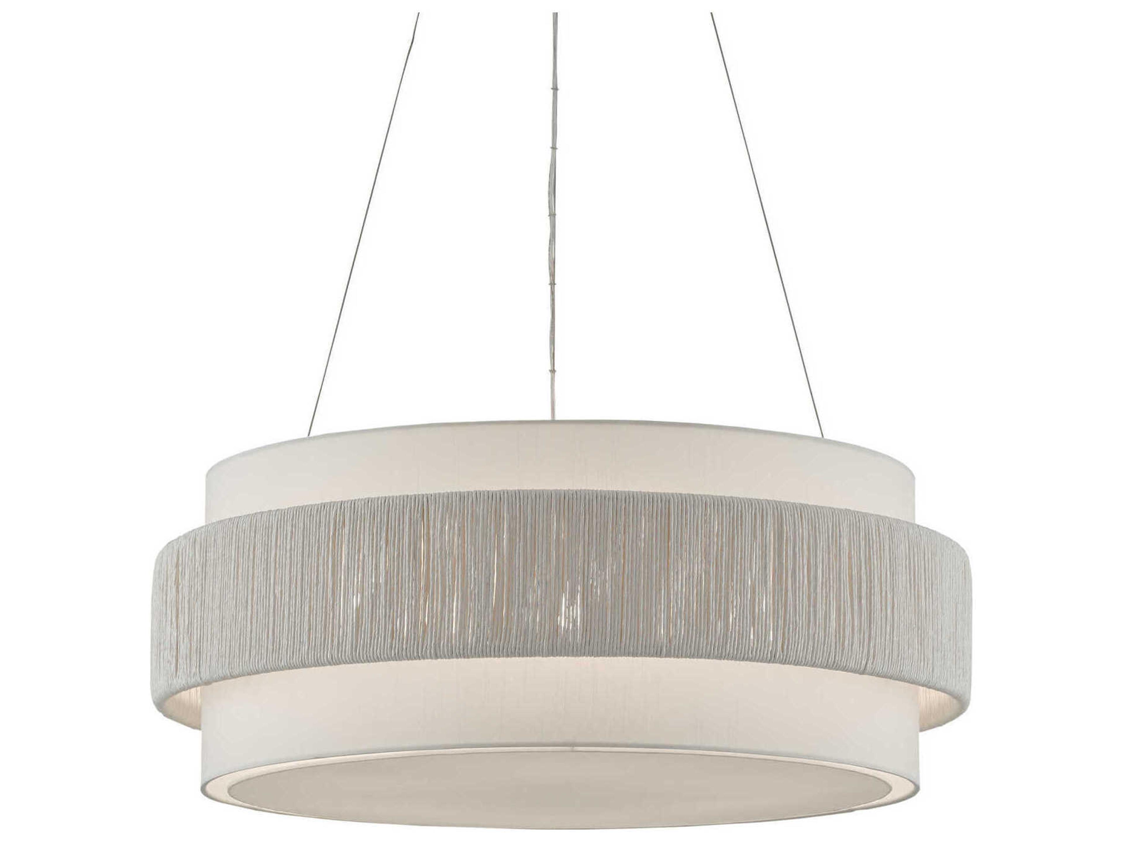 Currey & Company Rousham 6-Light Beige Sugar White Drum Pendant