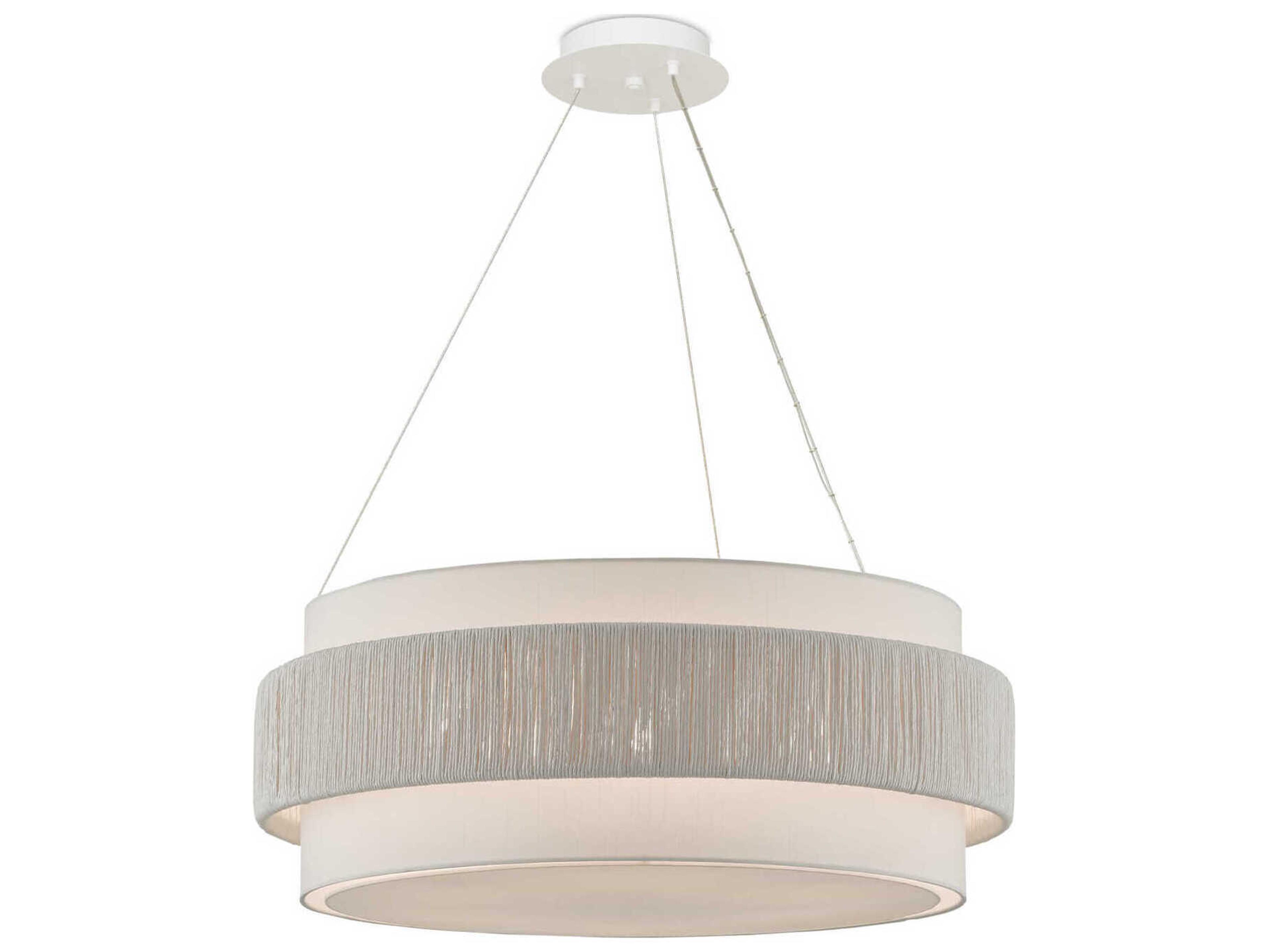 Currey & Company Rousham 6-Light Beige Sugar White Drum Pendant