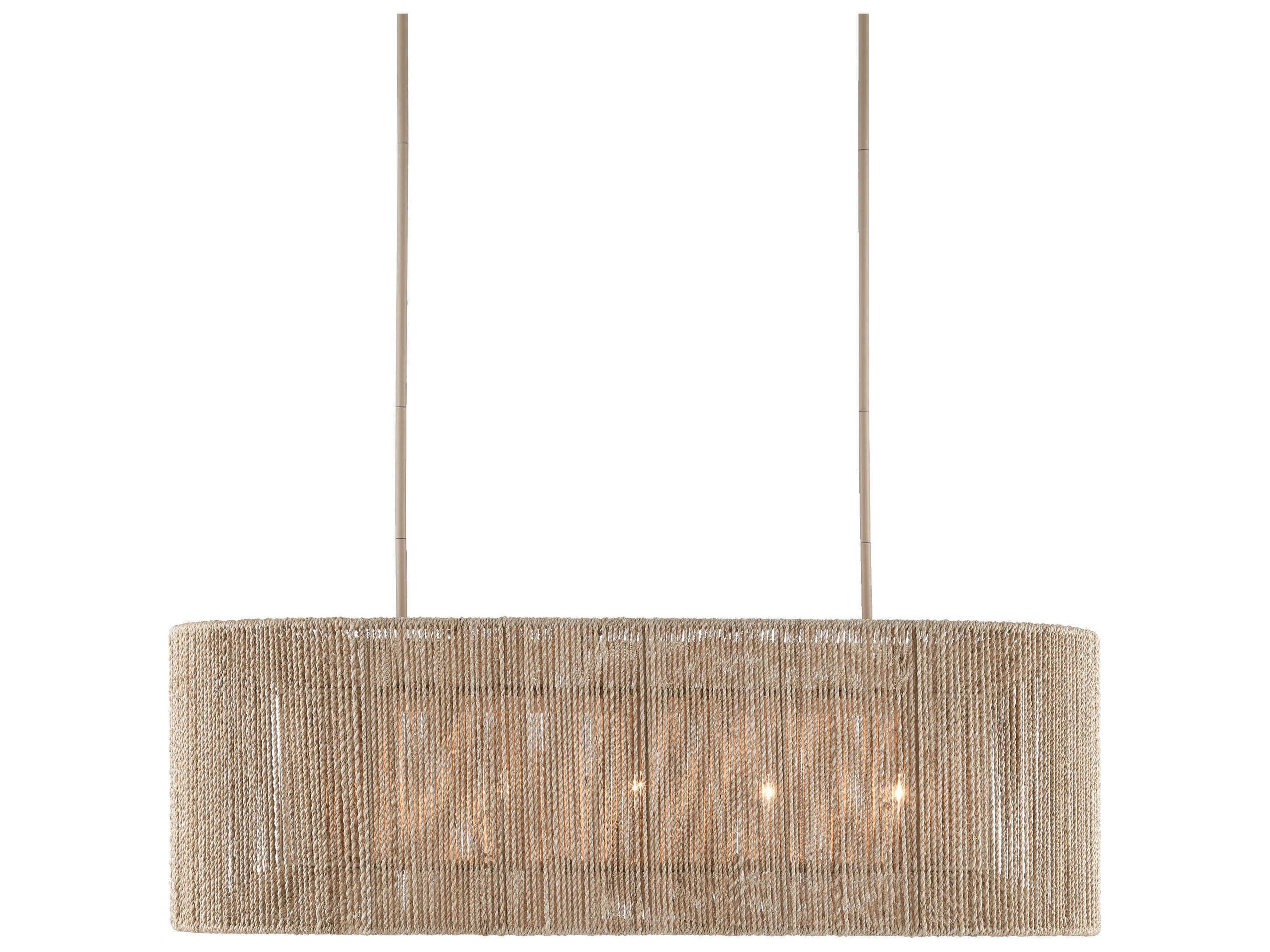 Currey & Company Mereworth 5-Light Natural Rope Beige Brown Linear Island Pendant