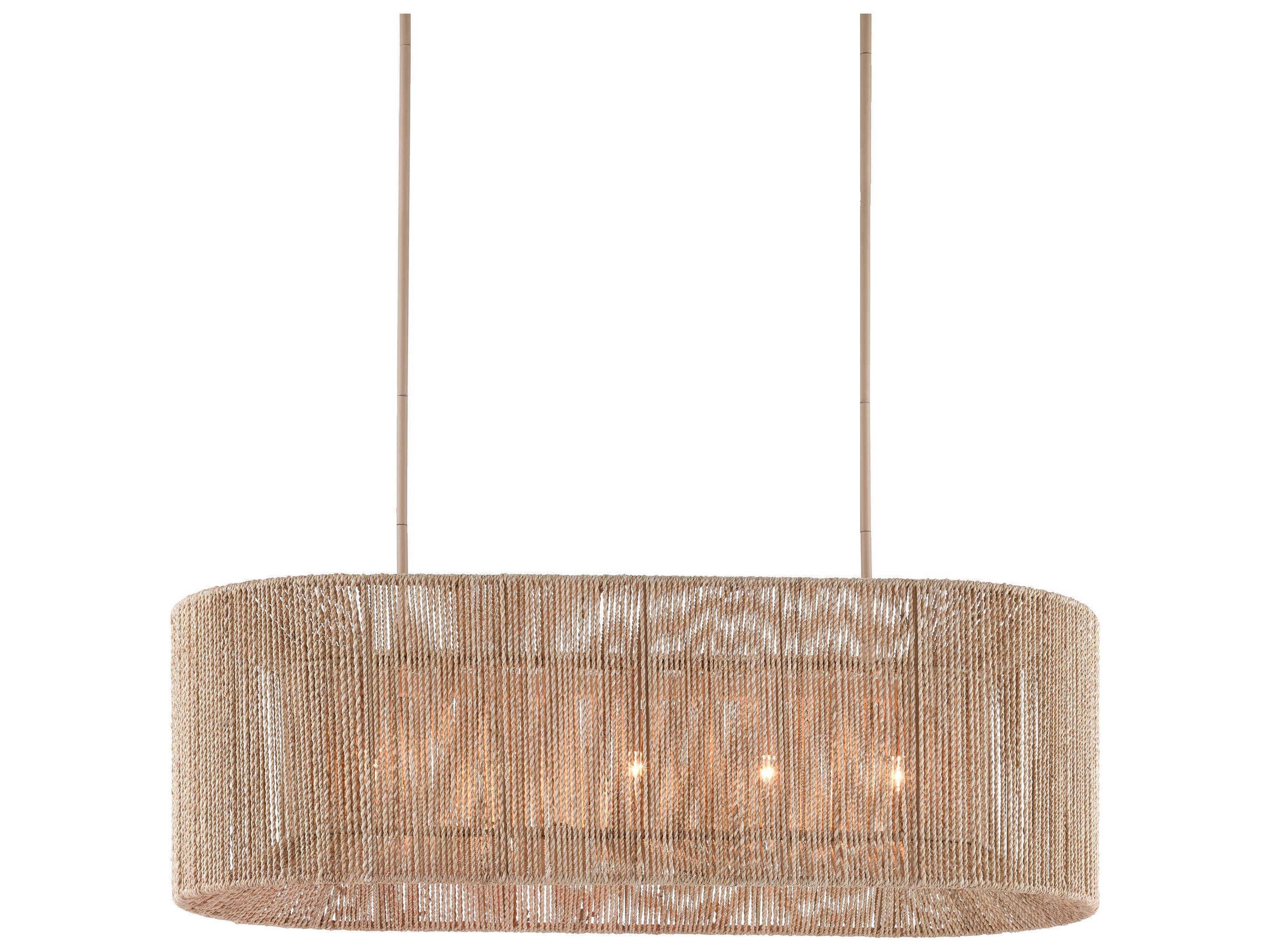 Currey & Company Mereworth 5-Light Natural Rope Beige Brown Linear Island Pendant