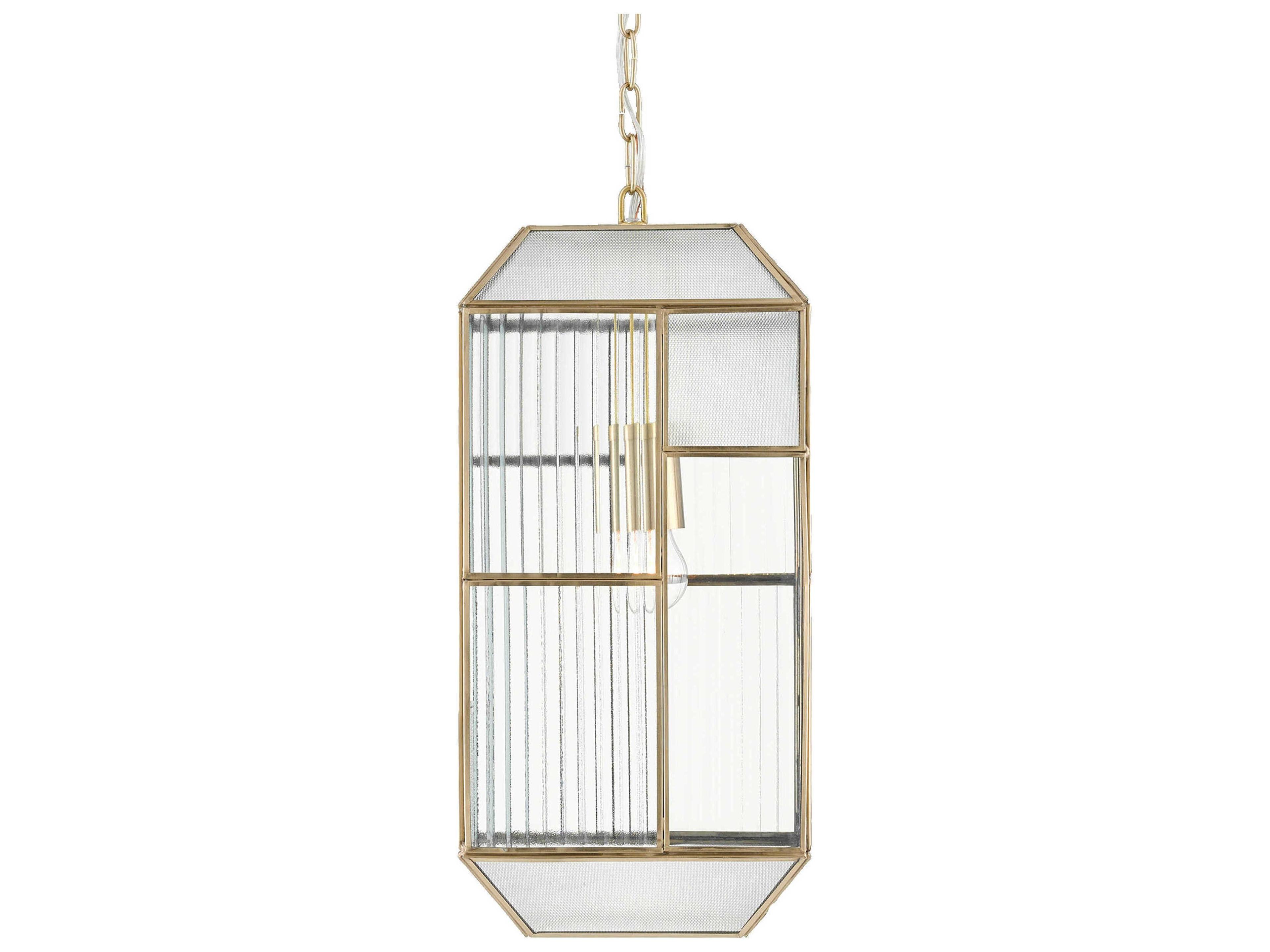 Currey & Company Bardoplh 1-Light Brass Antique Clear Glass Geometric Mini Pendant