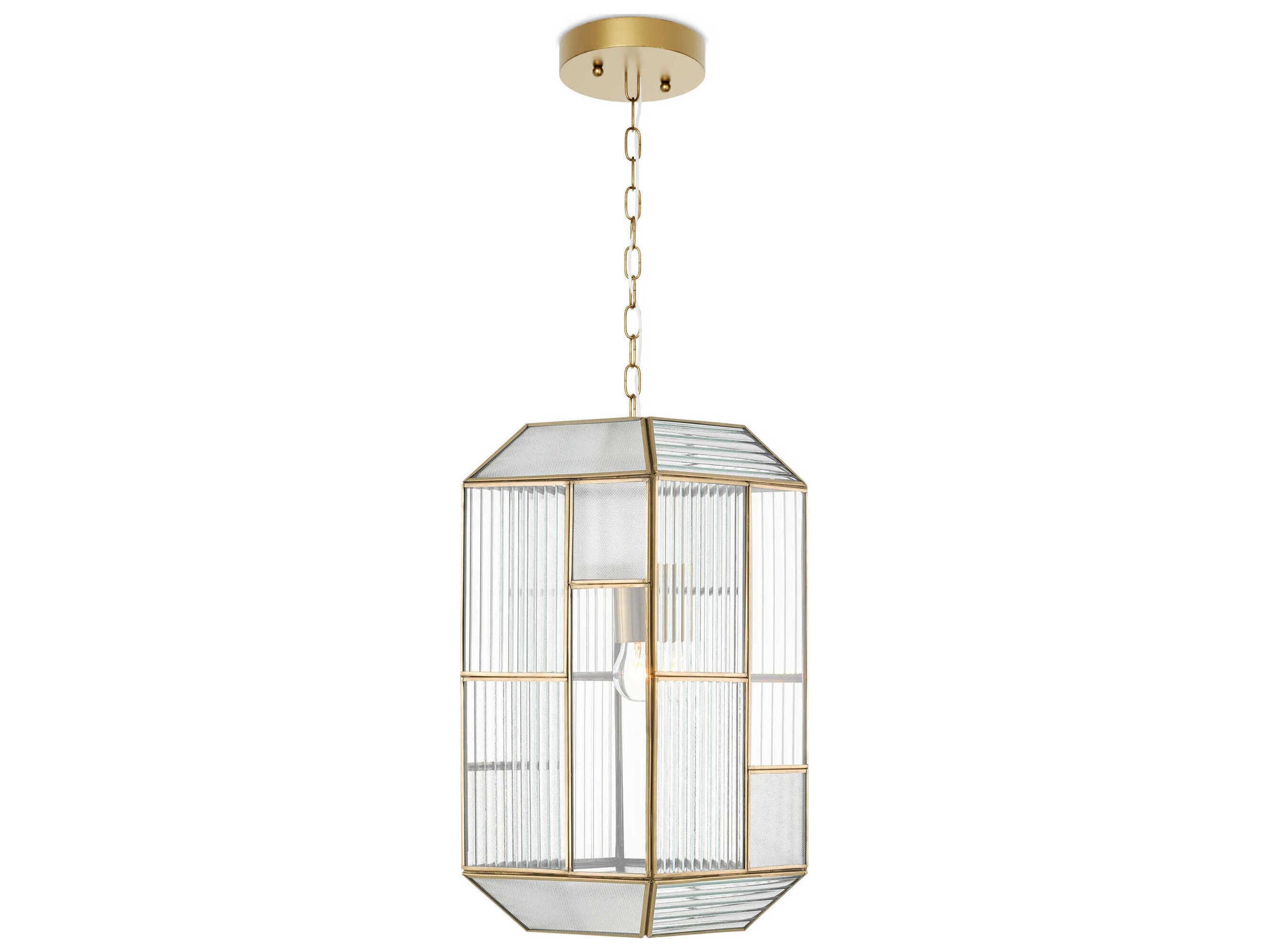 Currey & Company Bardoplh 1-Light Brass Antique Clear Glass Geometric Mini Pendant