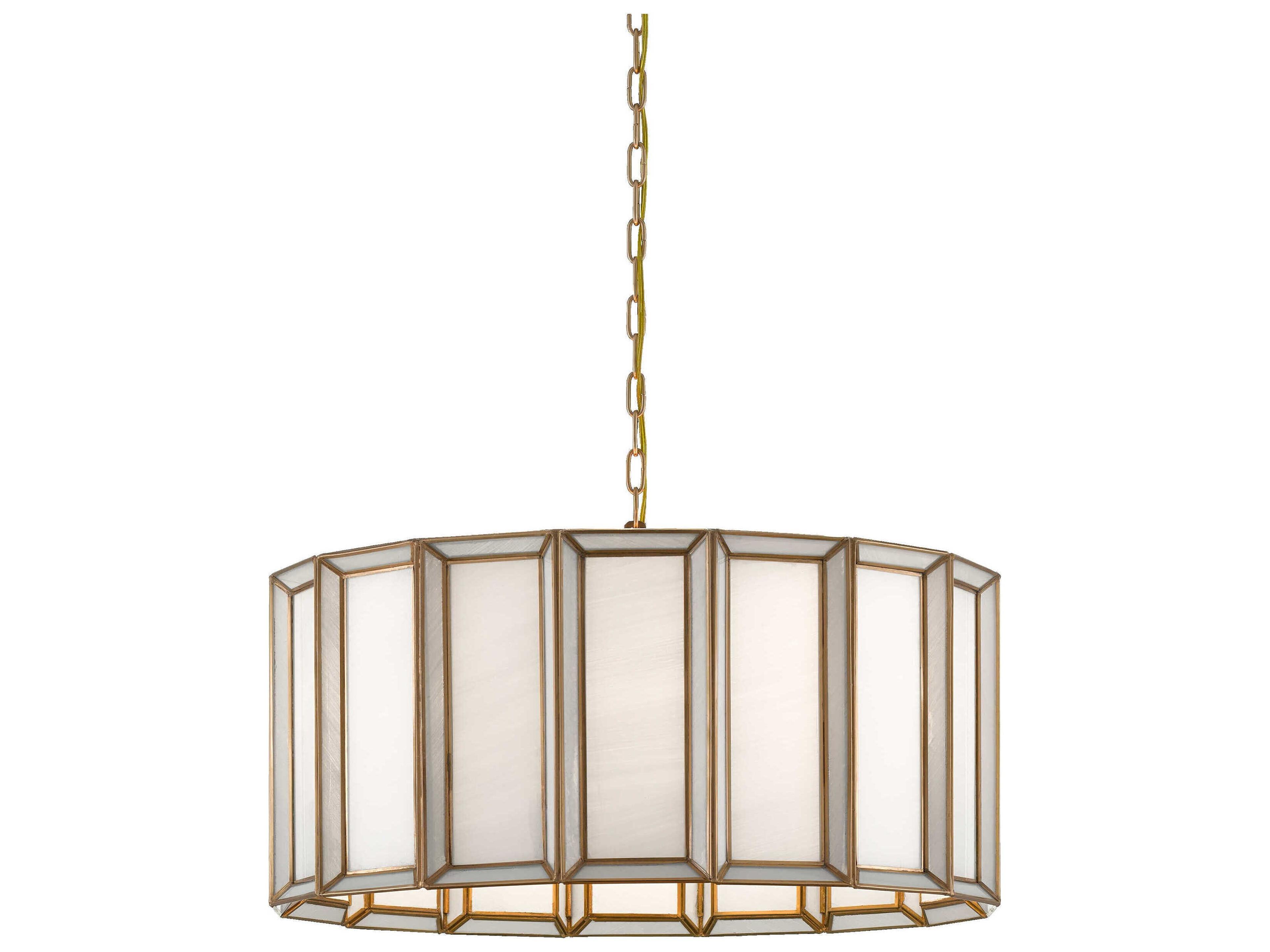 Currey & Company Daze 3-Light Antique Brass White Glass Drum Pendant