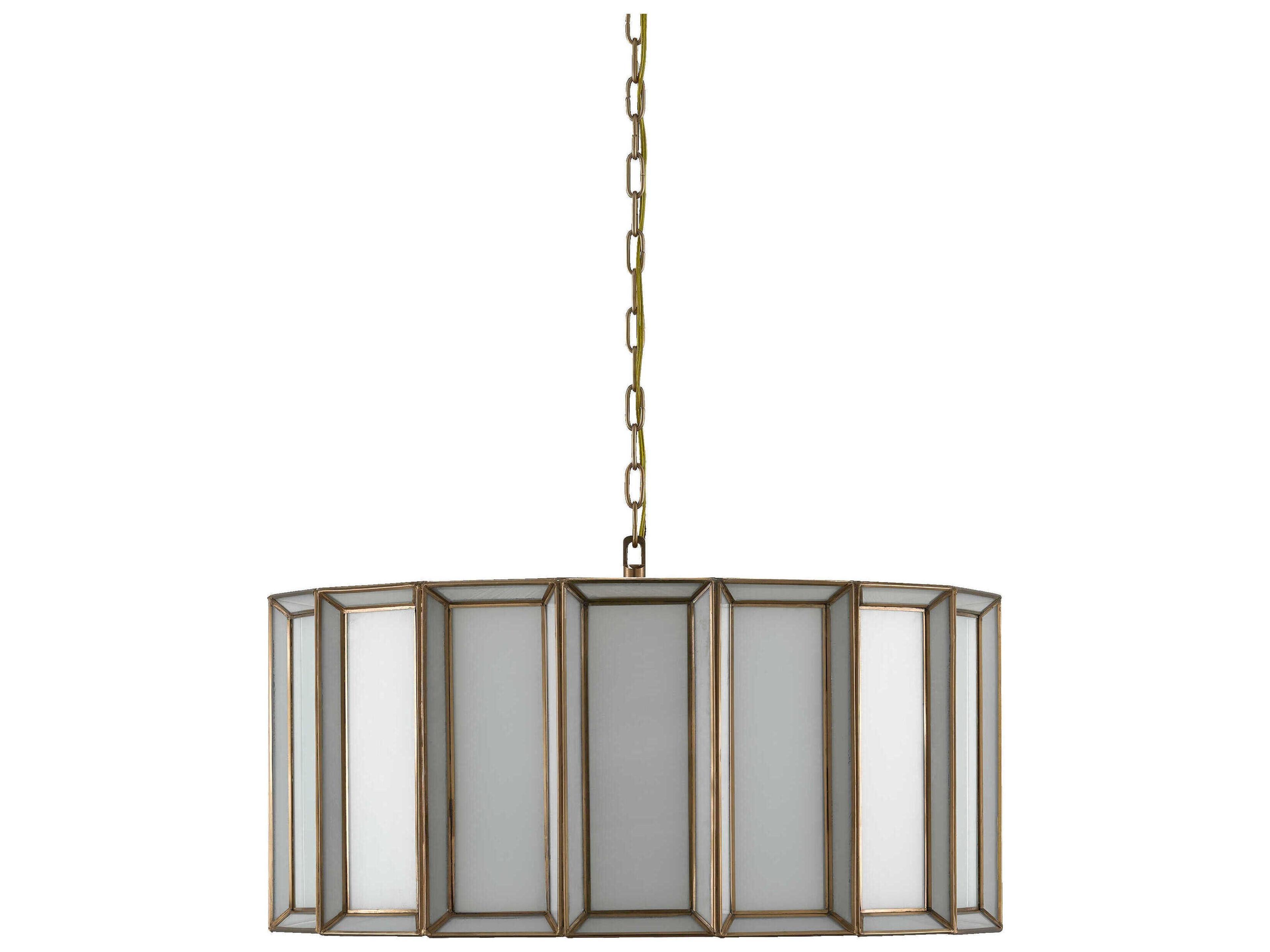 Currey & Company Daze 3-Light Antique Brass White Glass Drum Pendant