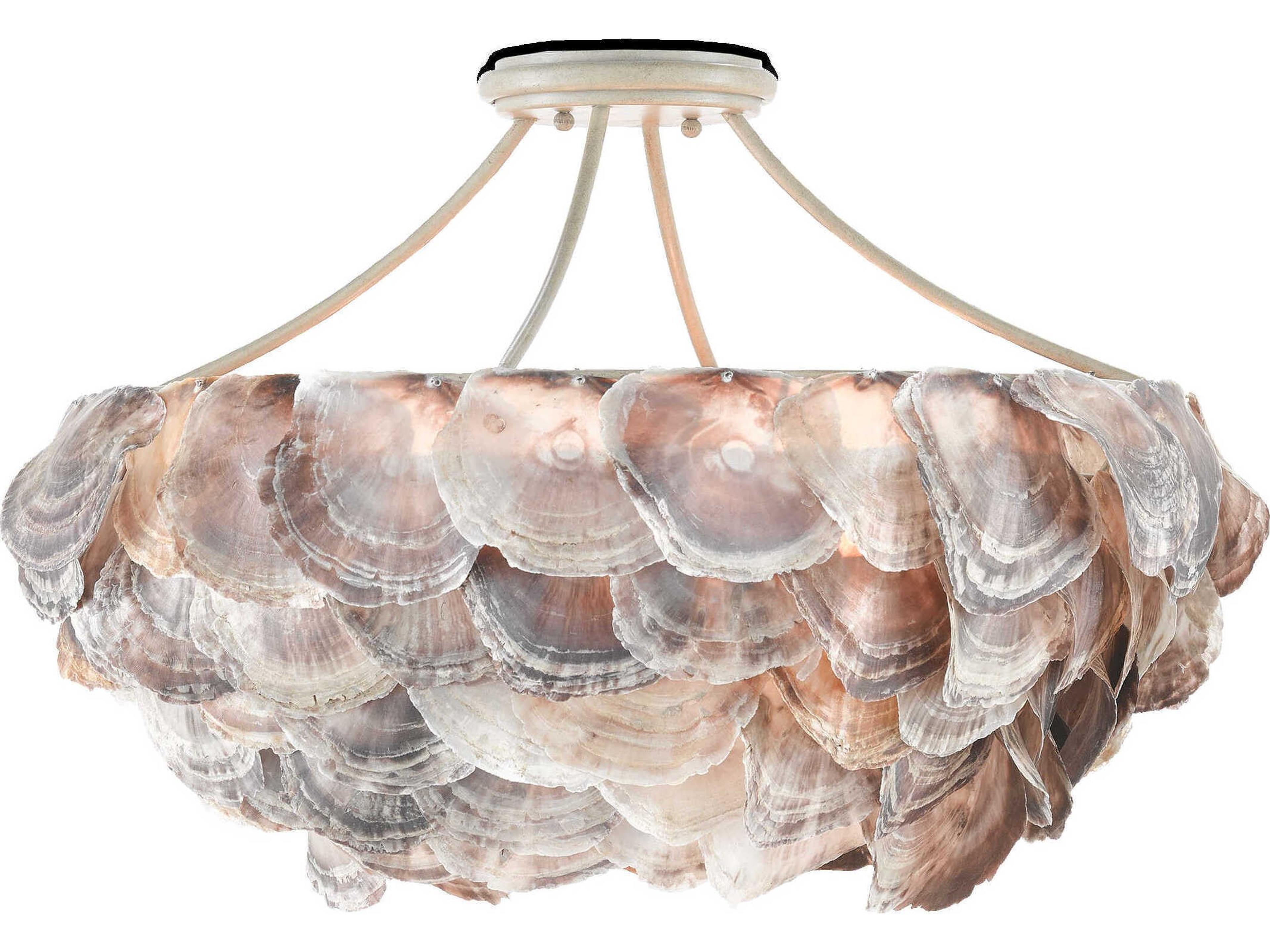 Currey & Company Seahouse 6-Light Smokewood Natural Shell Gray Semi Flush Mount