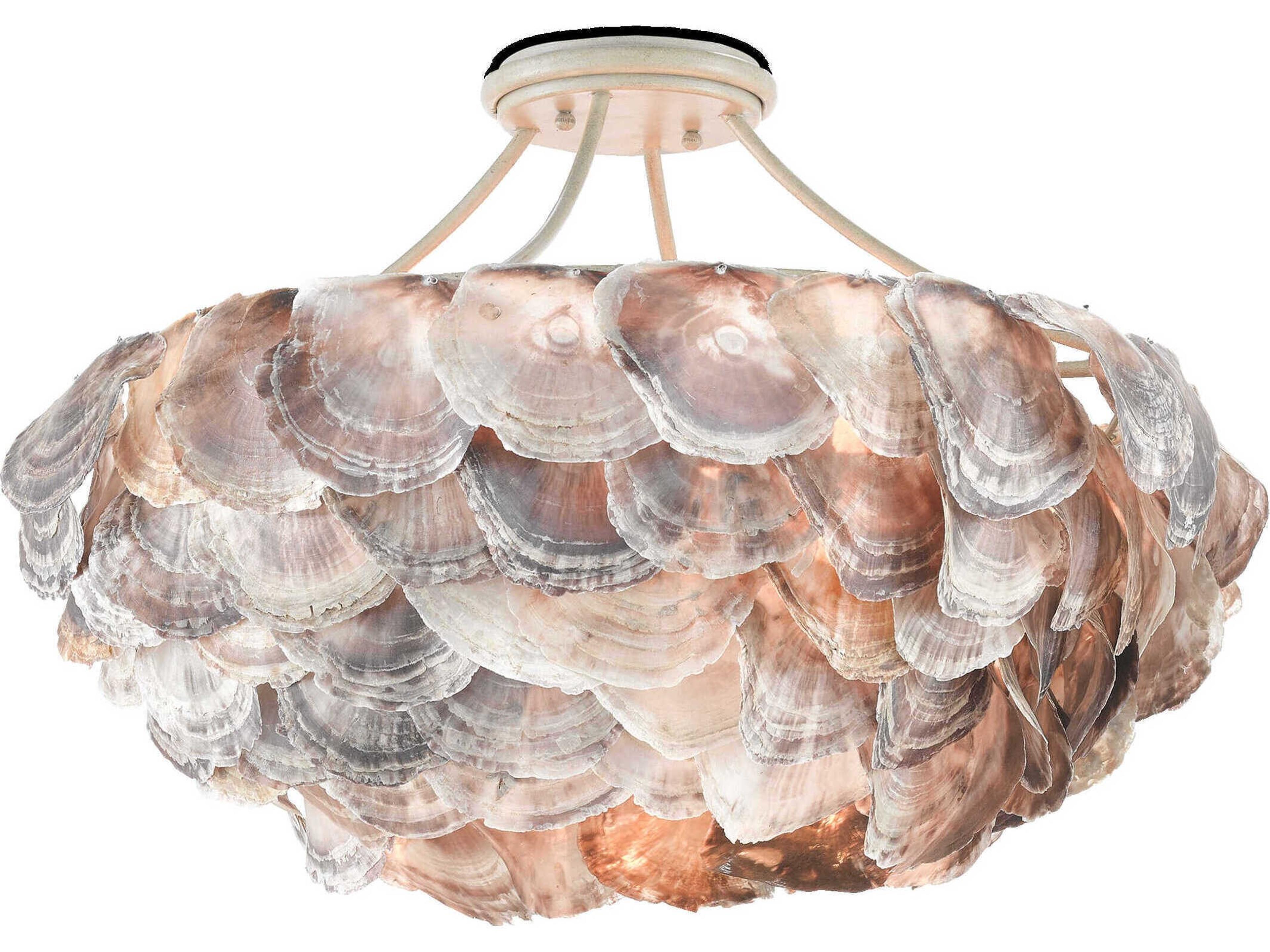 Currey & Company Seahouse 6-Light Smokewood Natural Shell Gray Semi Flush Mount