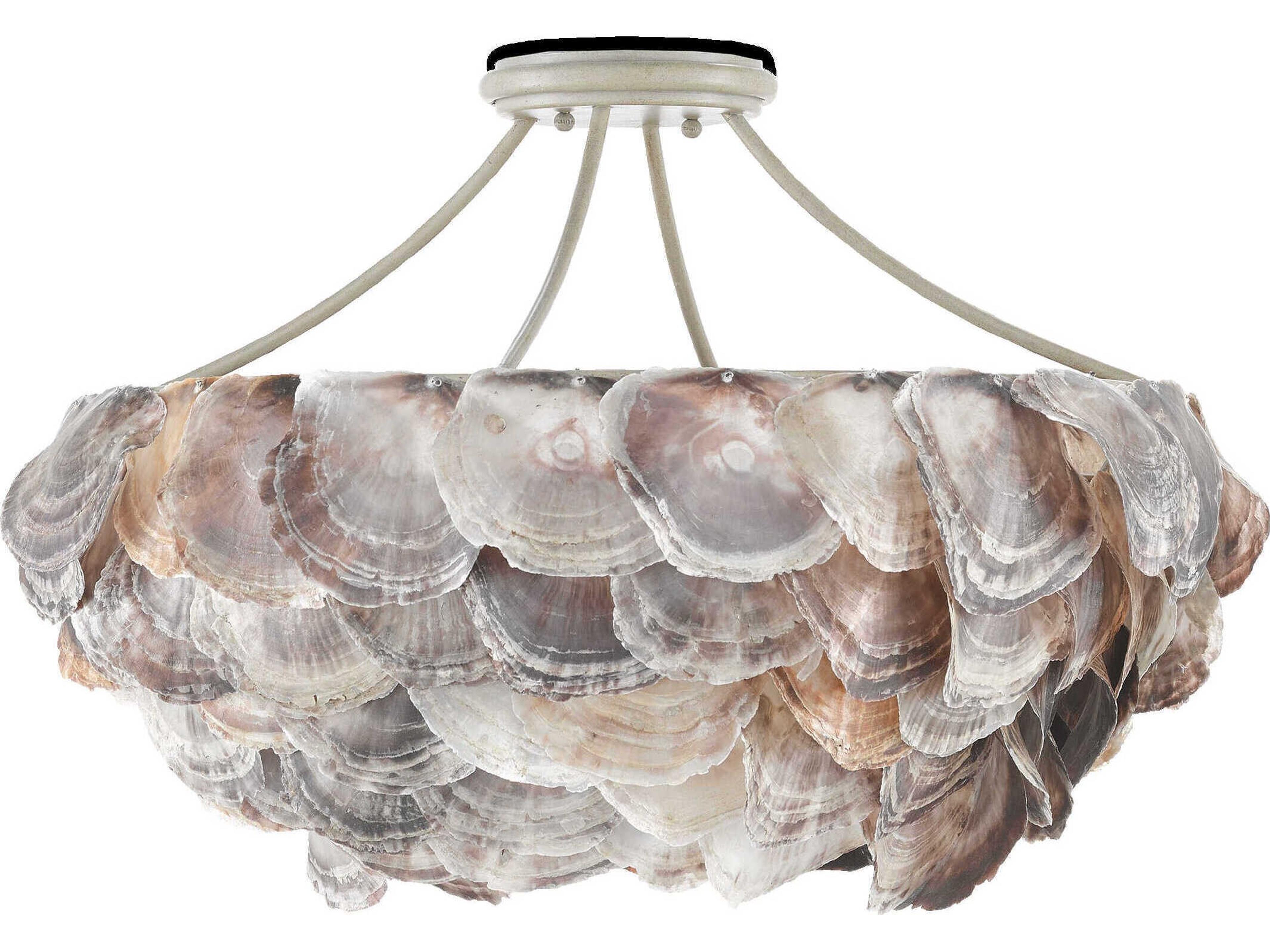 Currey & Company Seahouse 6-Light Smokewood Natural Shell Gray Semi Flush Mount