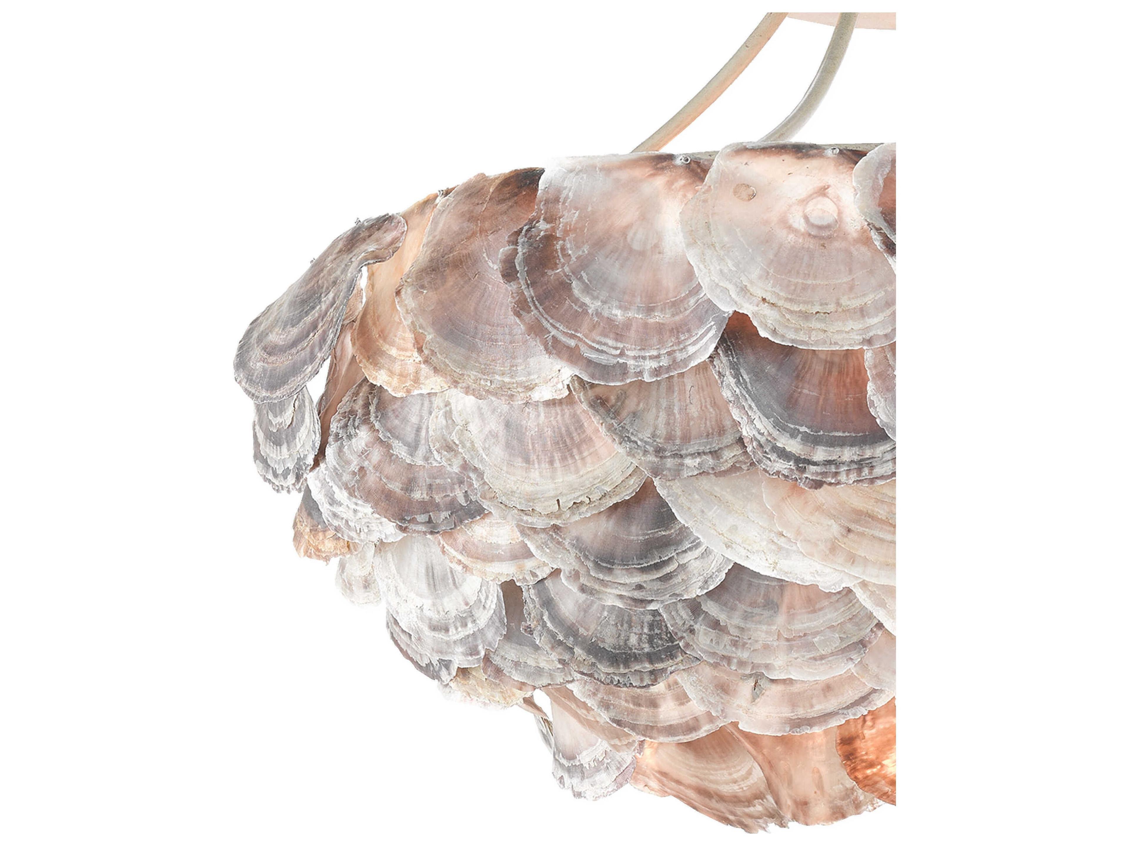 Currey & Company Seahouse 6-Light Smokewood Natural Shell Gray Semi Flush Mount