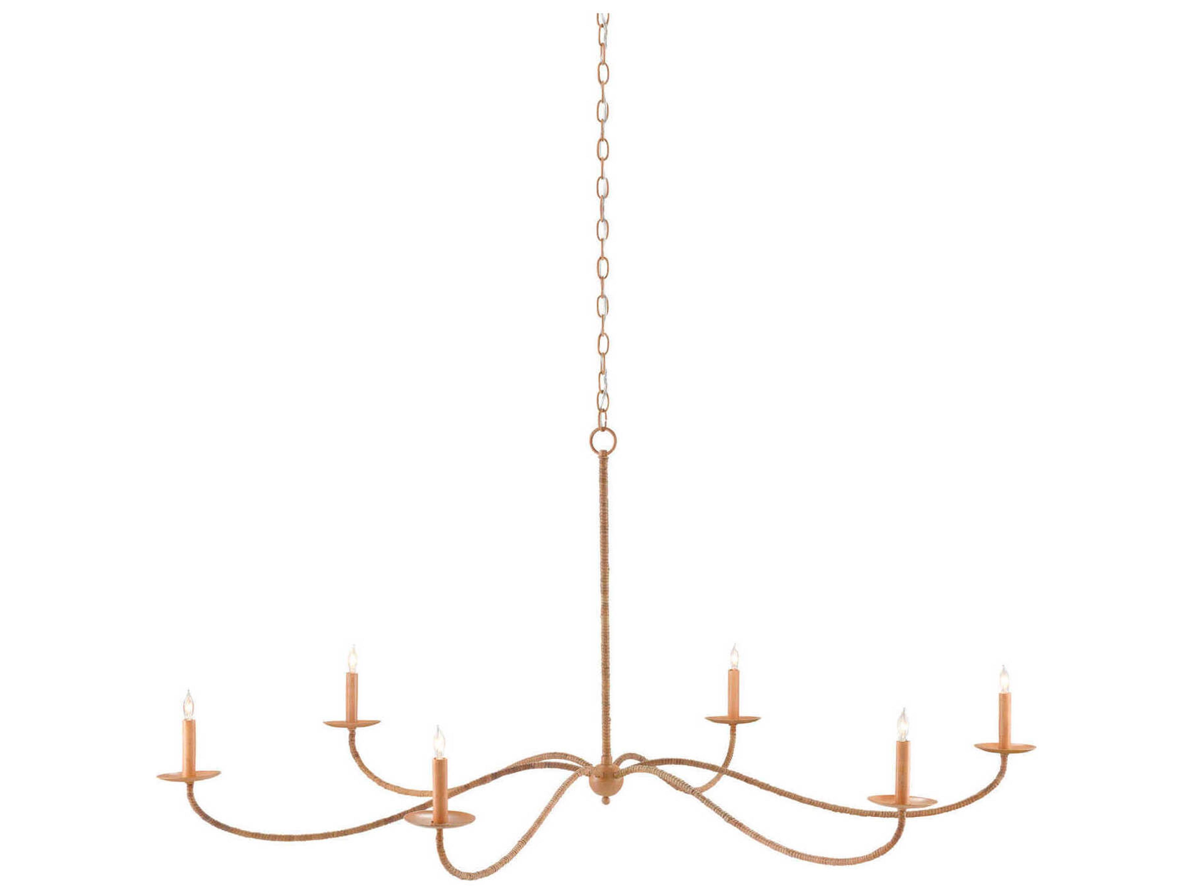 Currey & Company Saxon 6-Light Painted Rattan Natural Brown Candelabra Chandelier