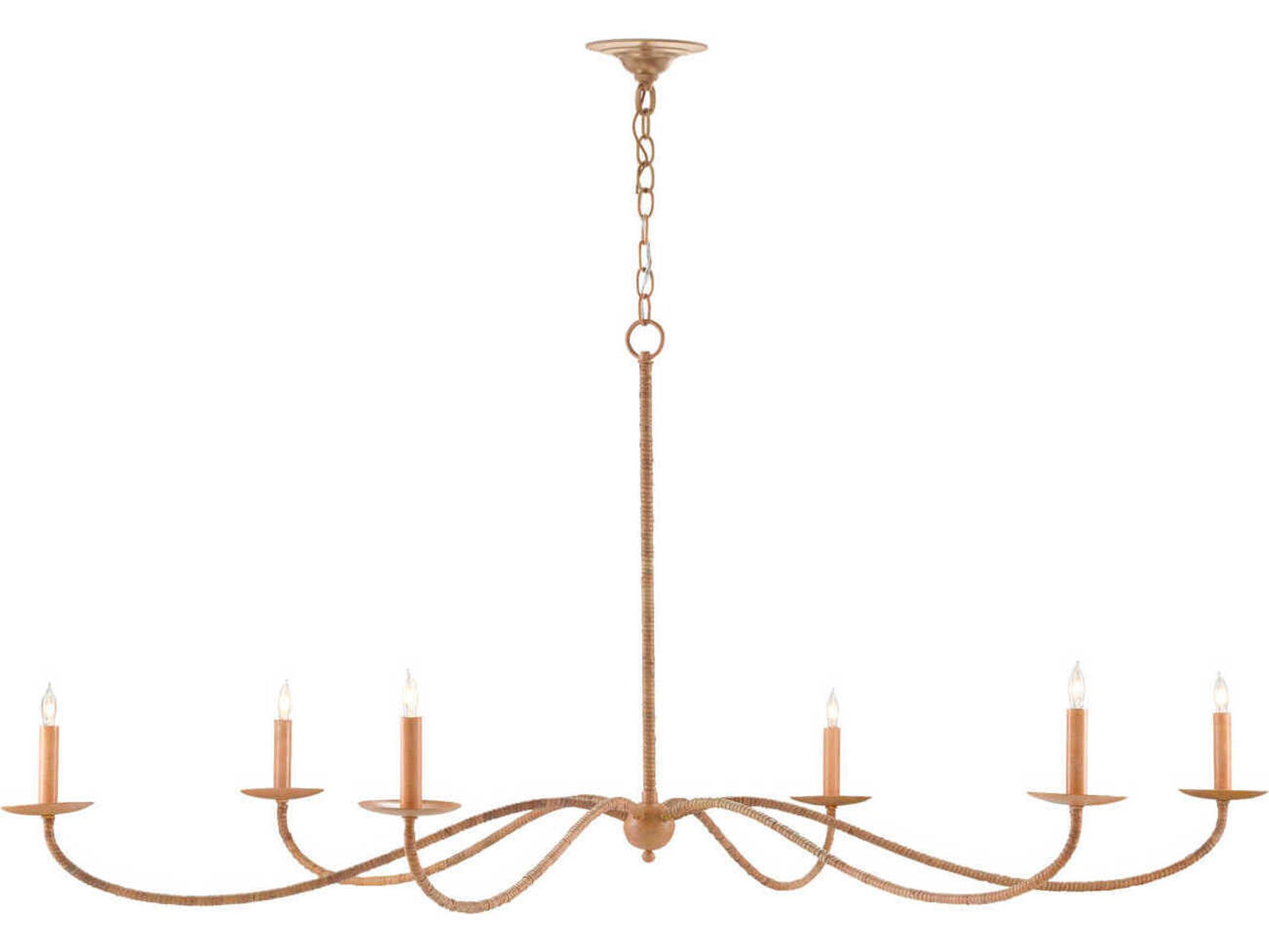 Currey & Company Saxon 6-Light Painted Rattan Natural Brown Candelabra Chandelier