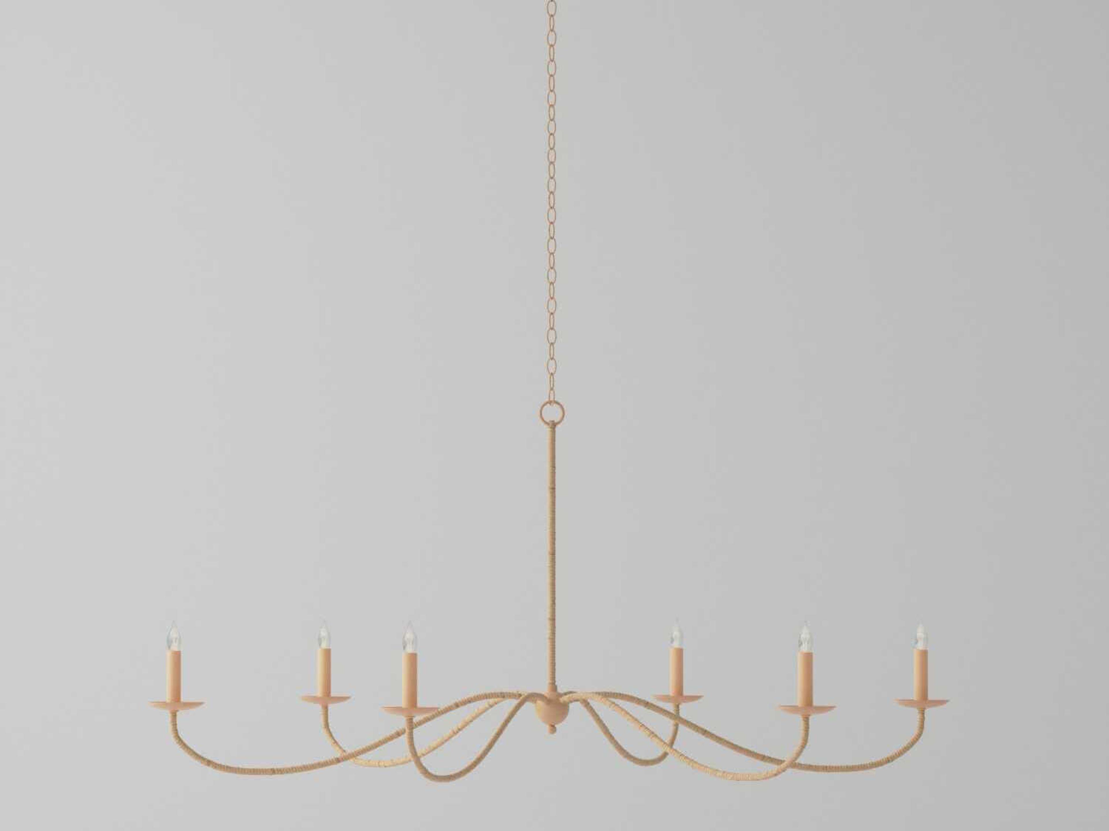 Currey & Company Saxon 6-Light Painted Rattan Natural Brown Candelabra Chandelier