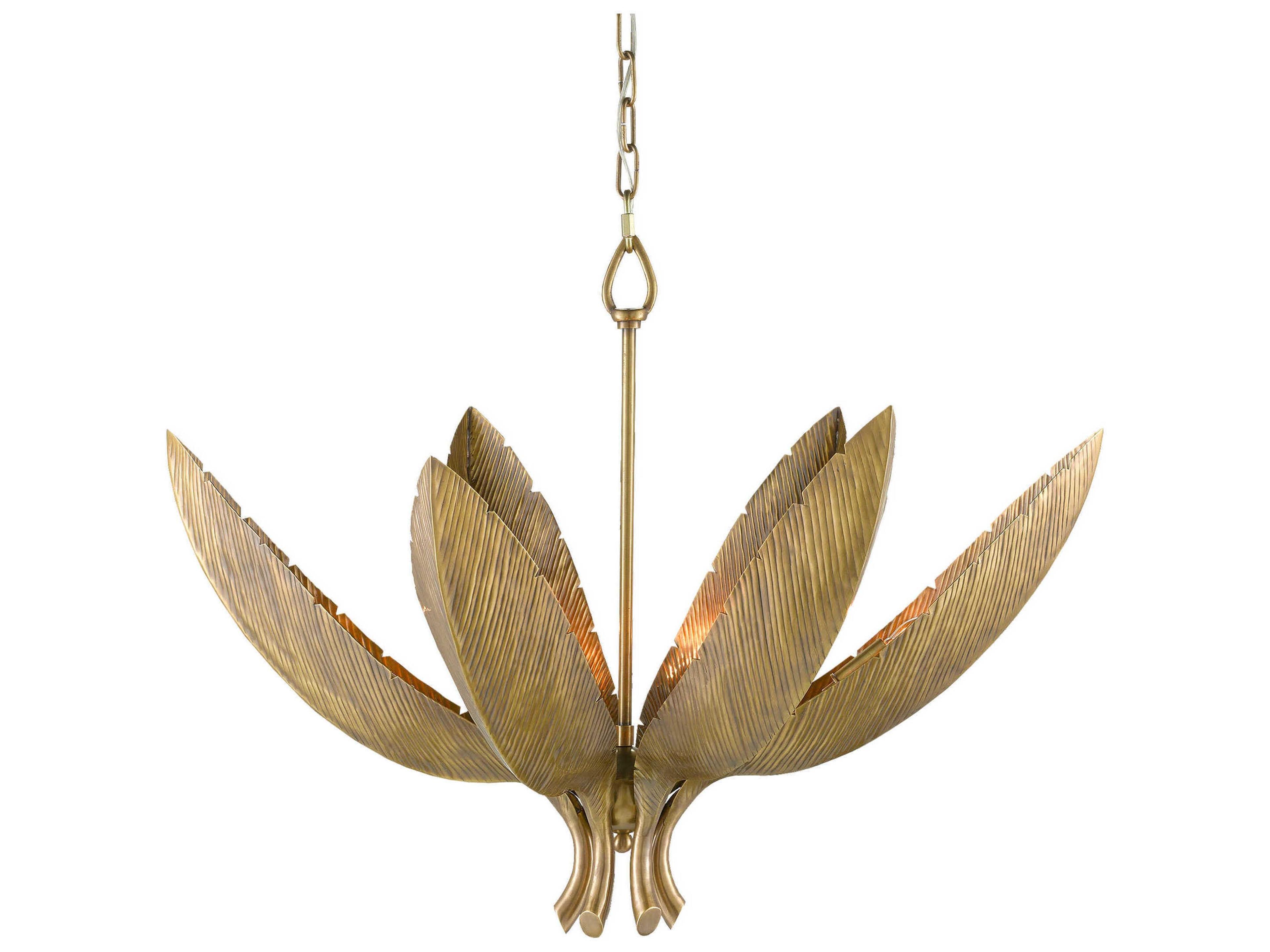 Currey & Company Bird of Paradise 6-Light Antique Brass Pendant