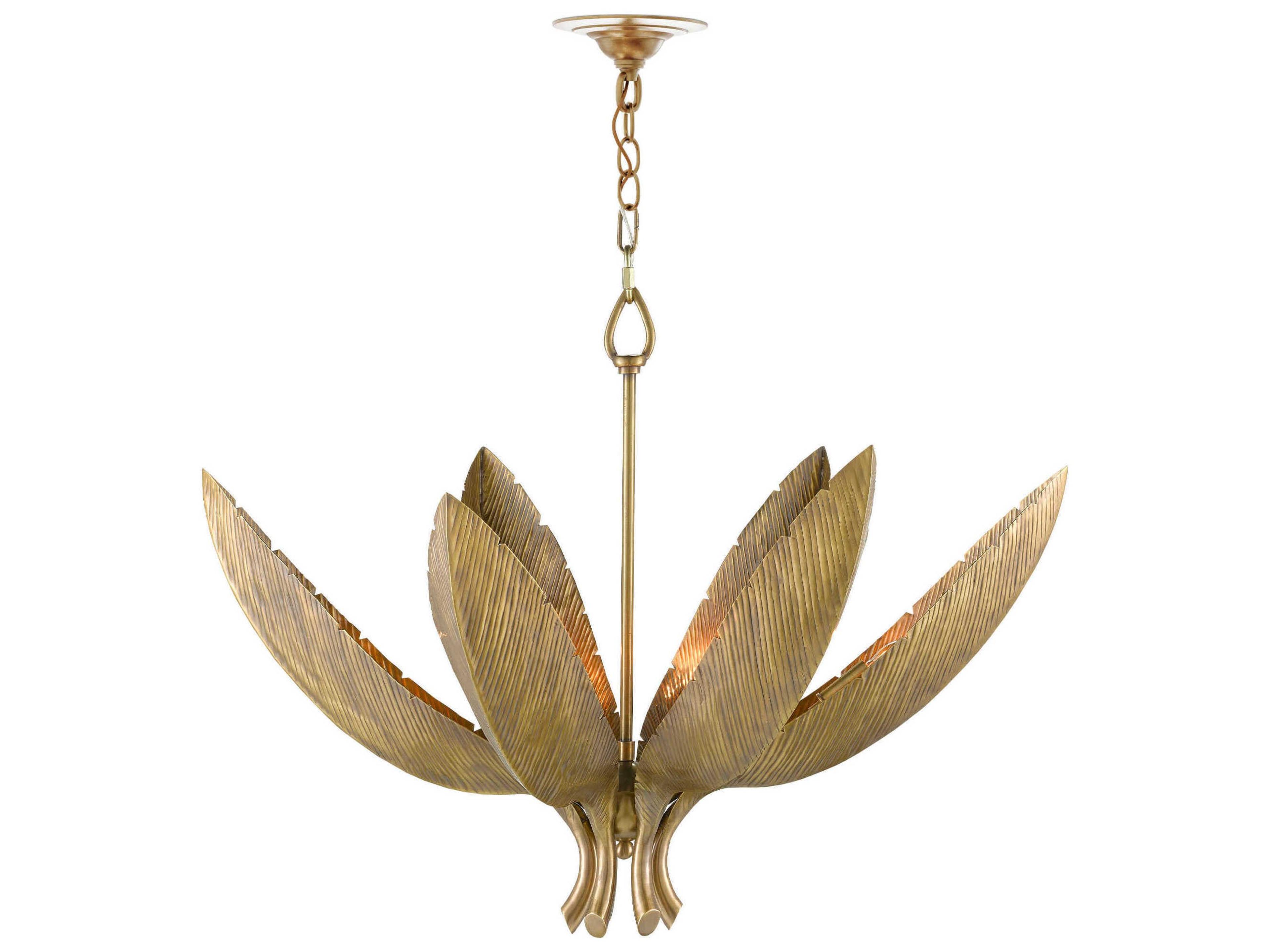 Currey & Company Bird of Paradise 6-Light Antique Brass Pendant
