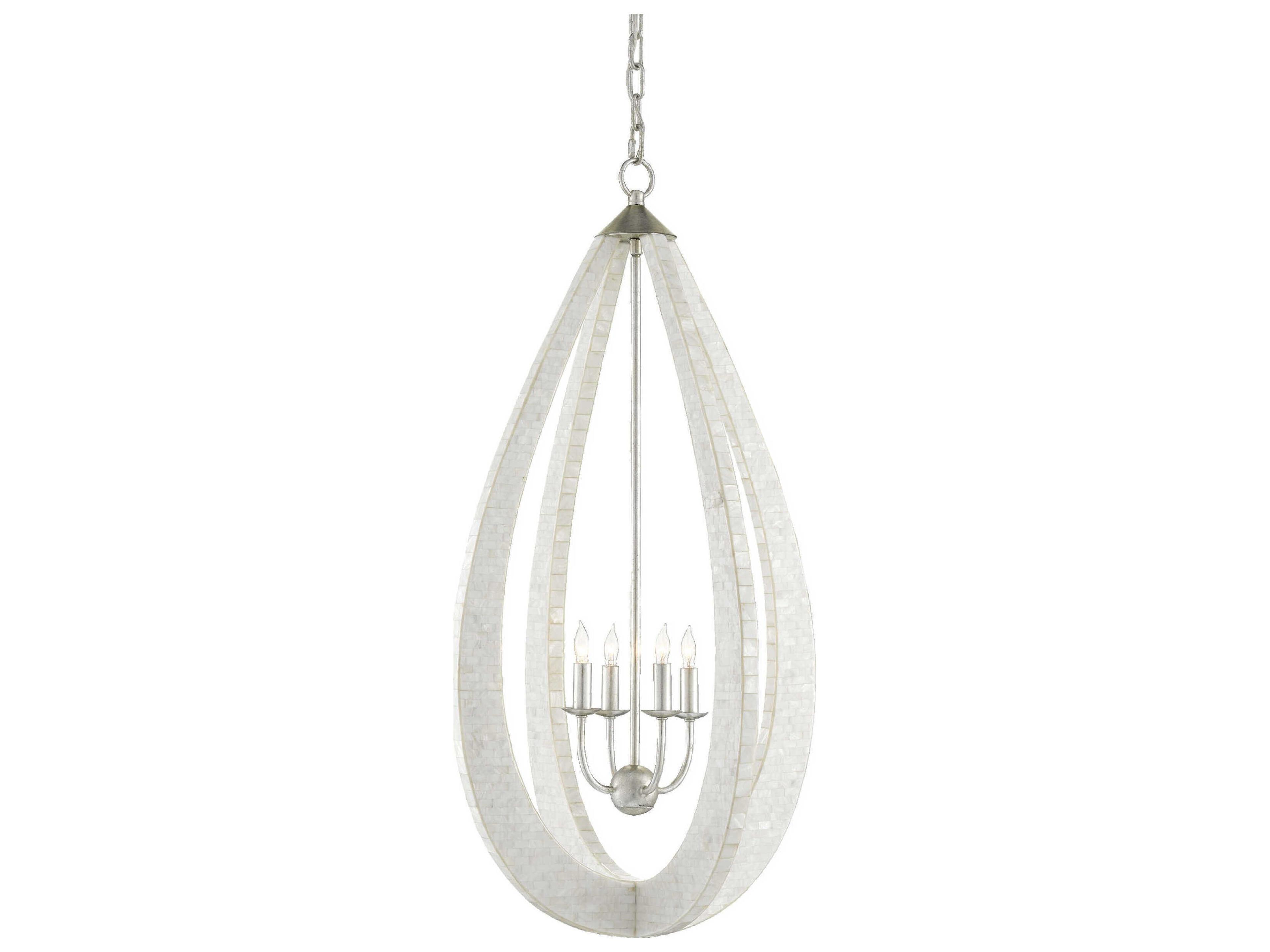 Arietta 4-Light White Pearl Silver Leaf Chandelier