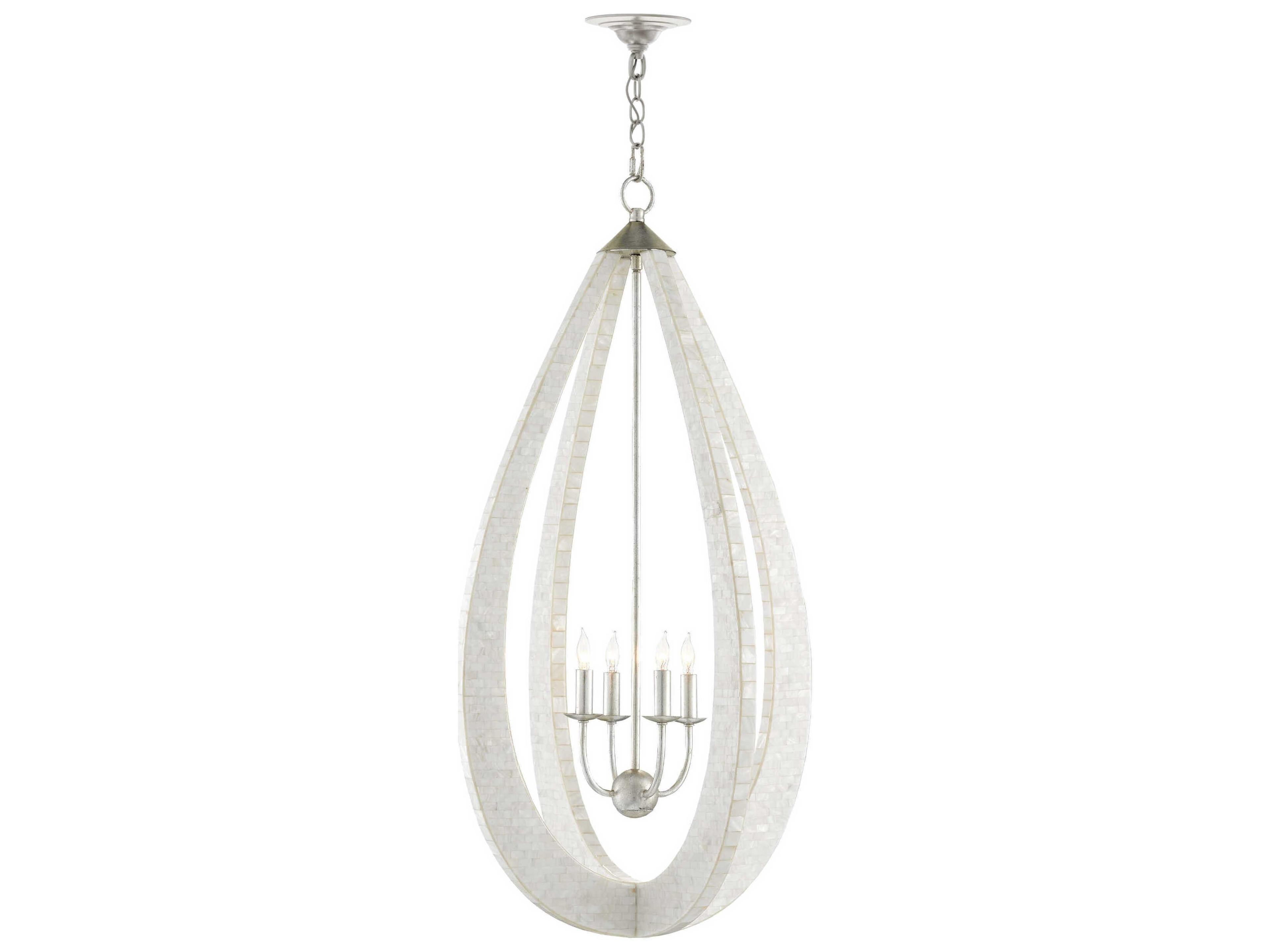 Currey & Company Arietta 4-Light White Pearl Silver Leaf Chandelier