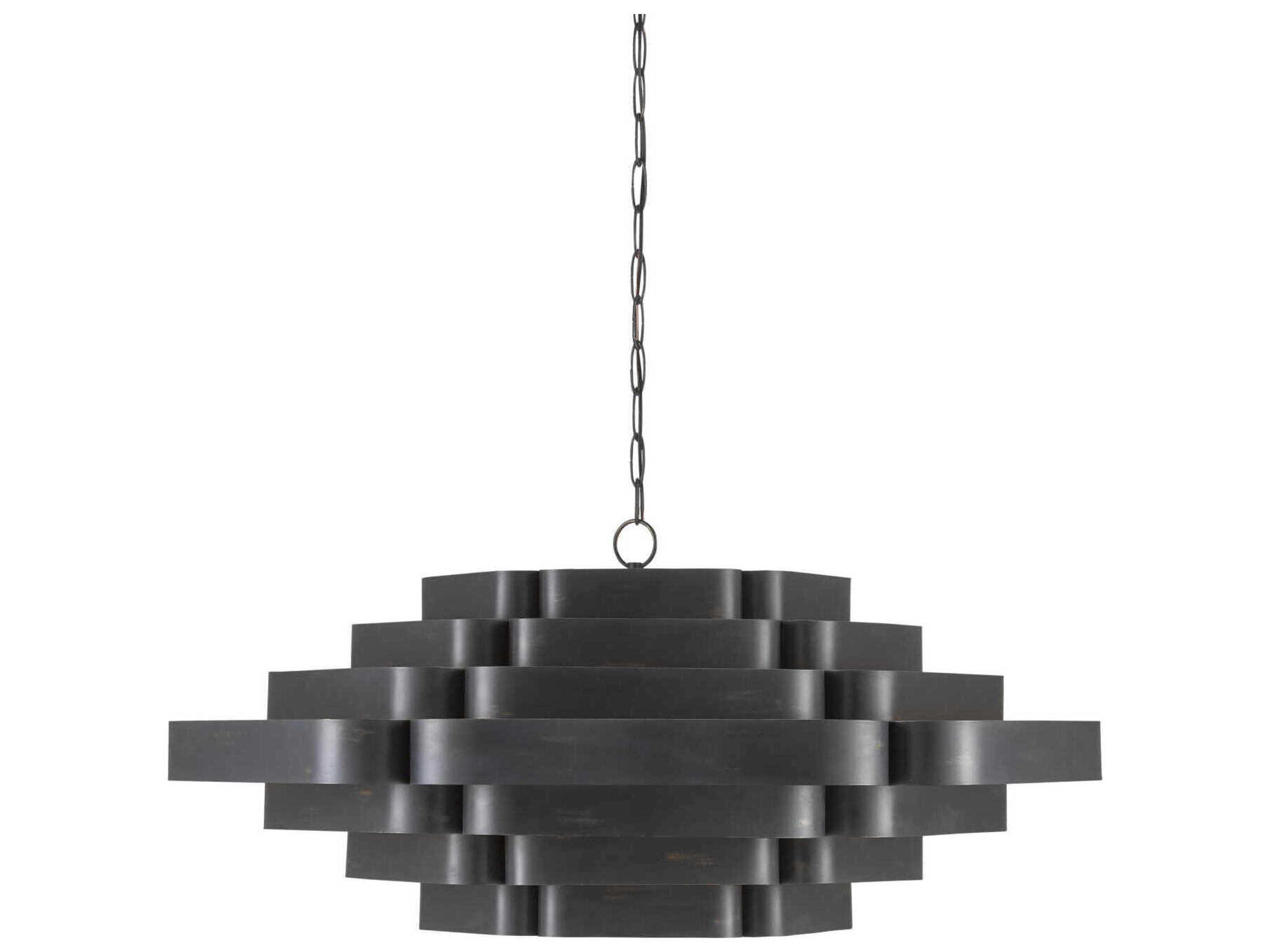 Currey & Company Bailey 6-Light French Black Contemporary Gold Leaf Pendant