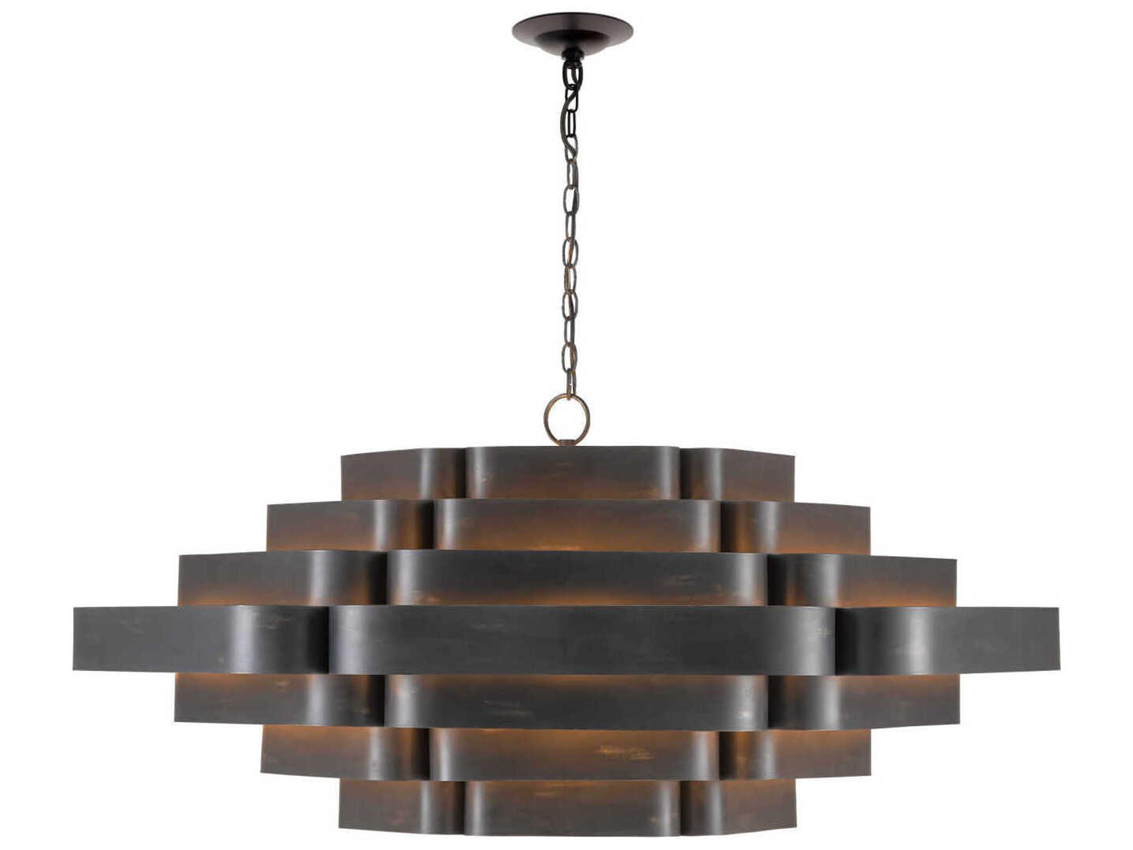 Currey & Company Bailey 6-Light French Black Contemporary Gold Leaf Pendant