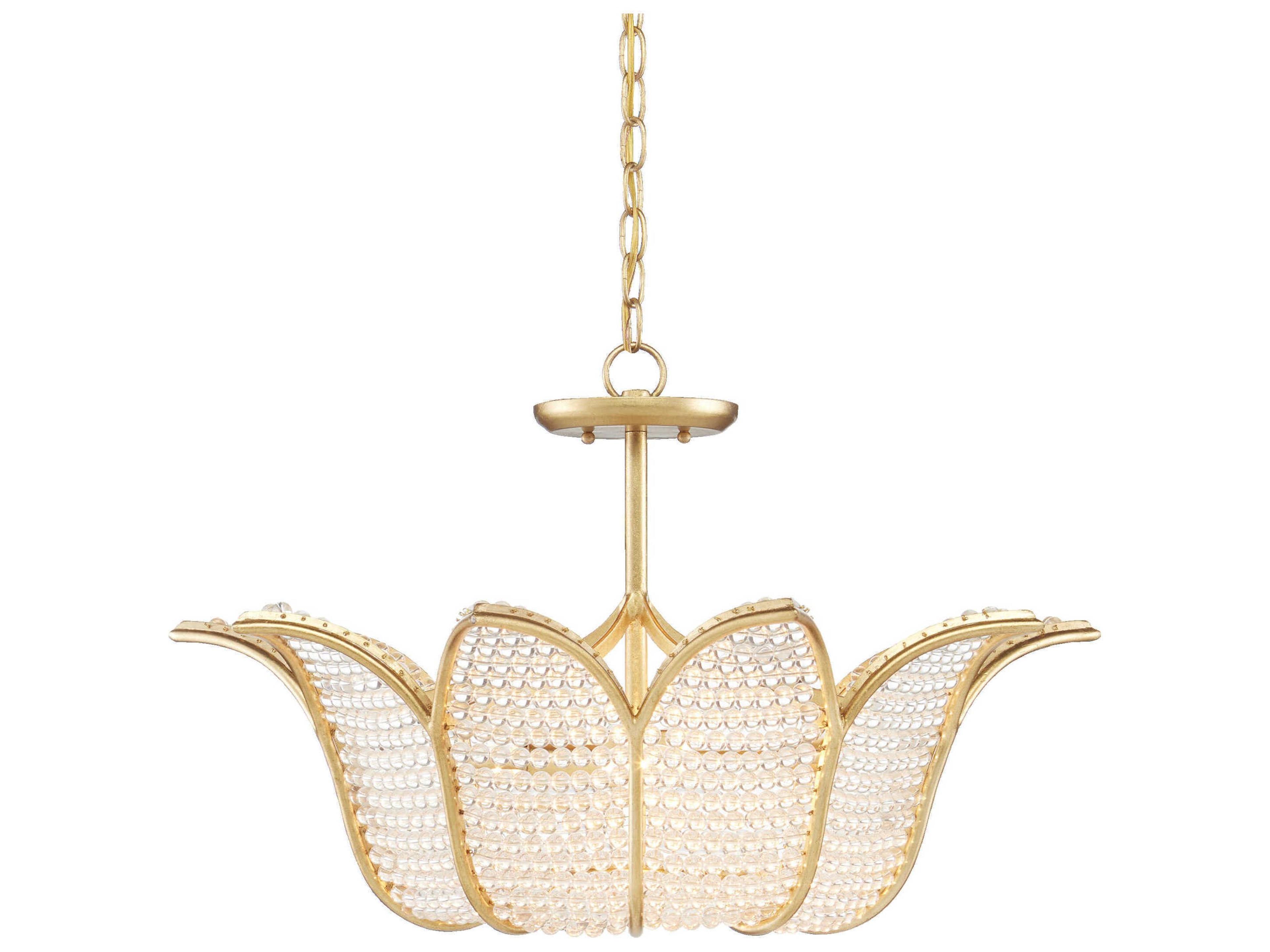 Currey & Company Bebe 3-Light Contemporary Gold Leaf Clear Glass Pendant