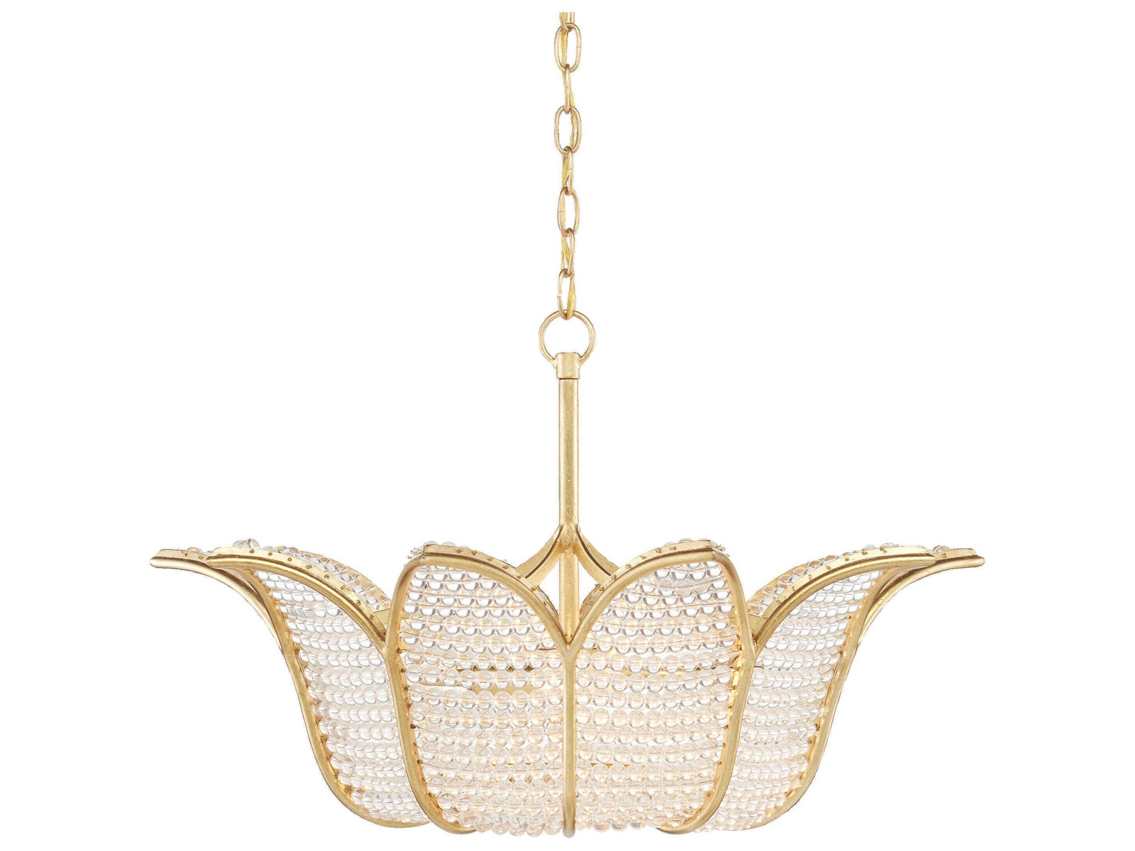Currey & Company Bebe 3-Light Contemporary Gold Leaf Clear Glass Pendant