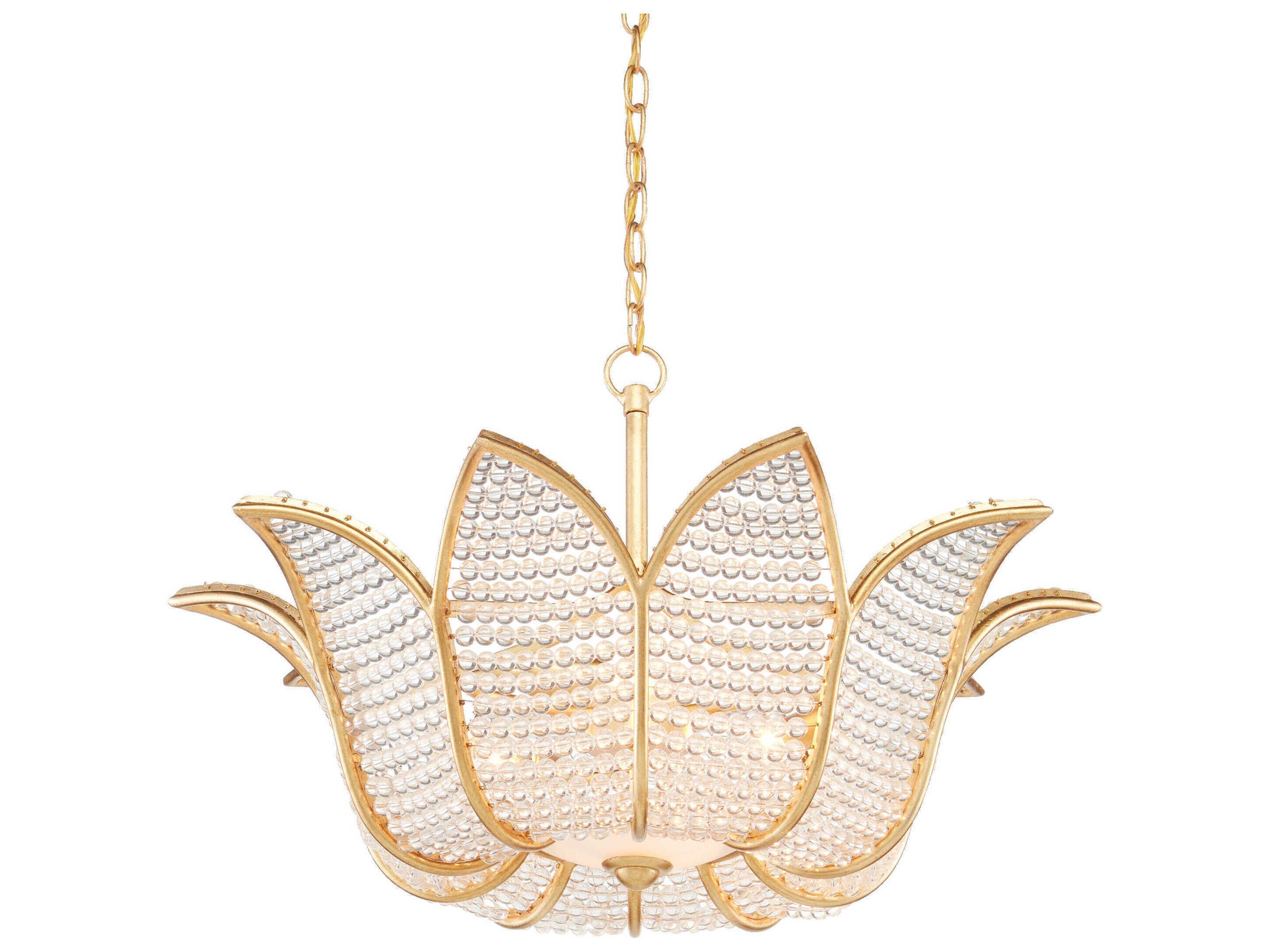 Currey & Company Bebe 3-Light Contemporary Gold Leaf Clear Glass Pendant