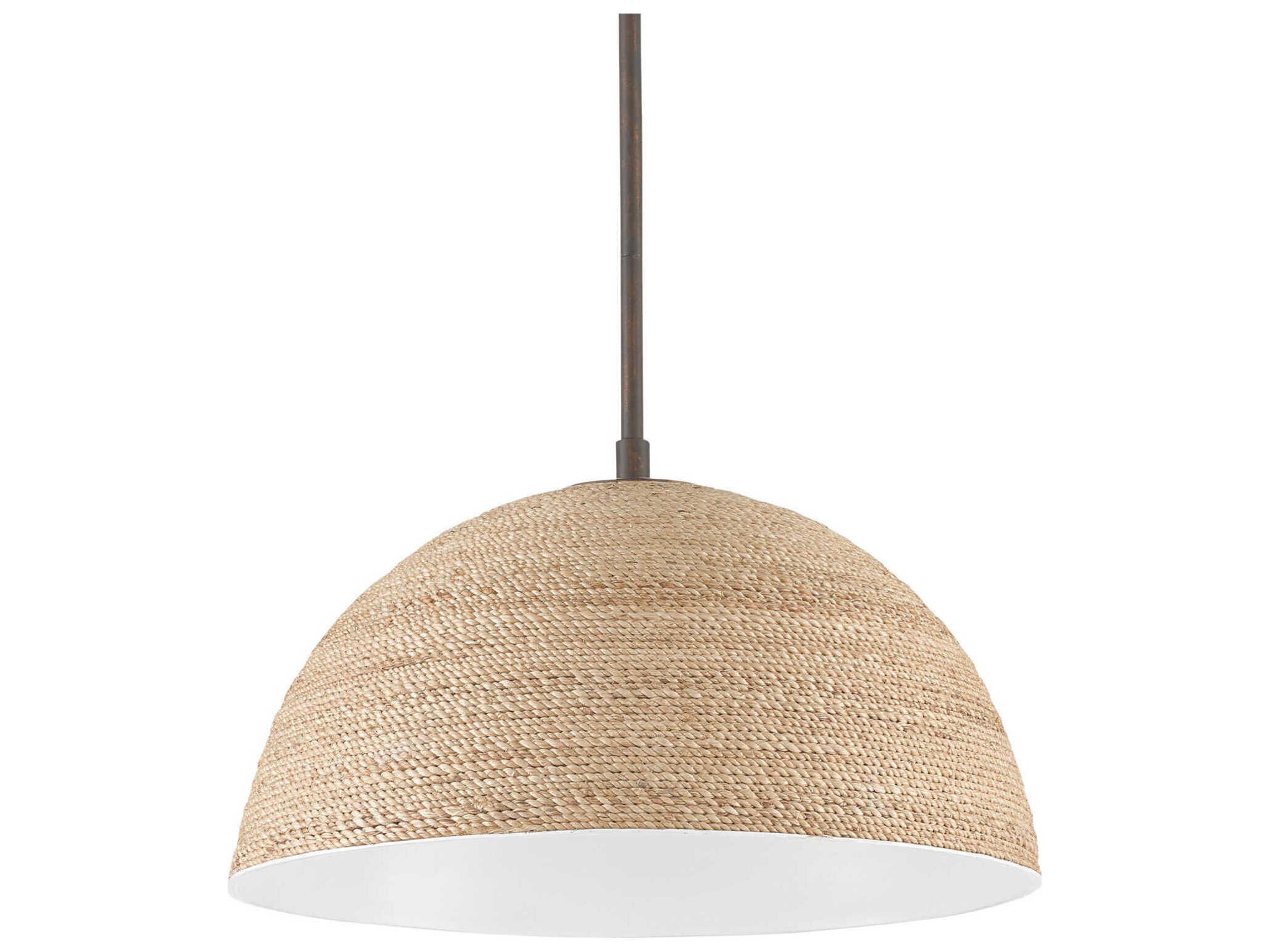 Currey & Company Tobago 1-Light Bronze Gold Sugar White Natural Rope Dome Pendant