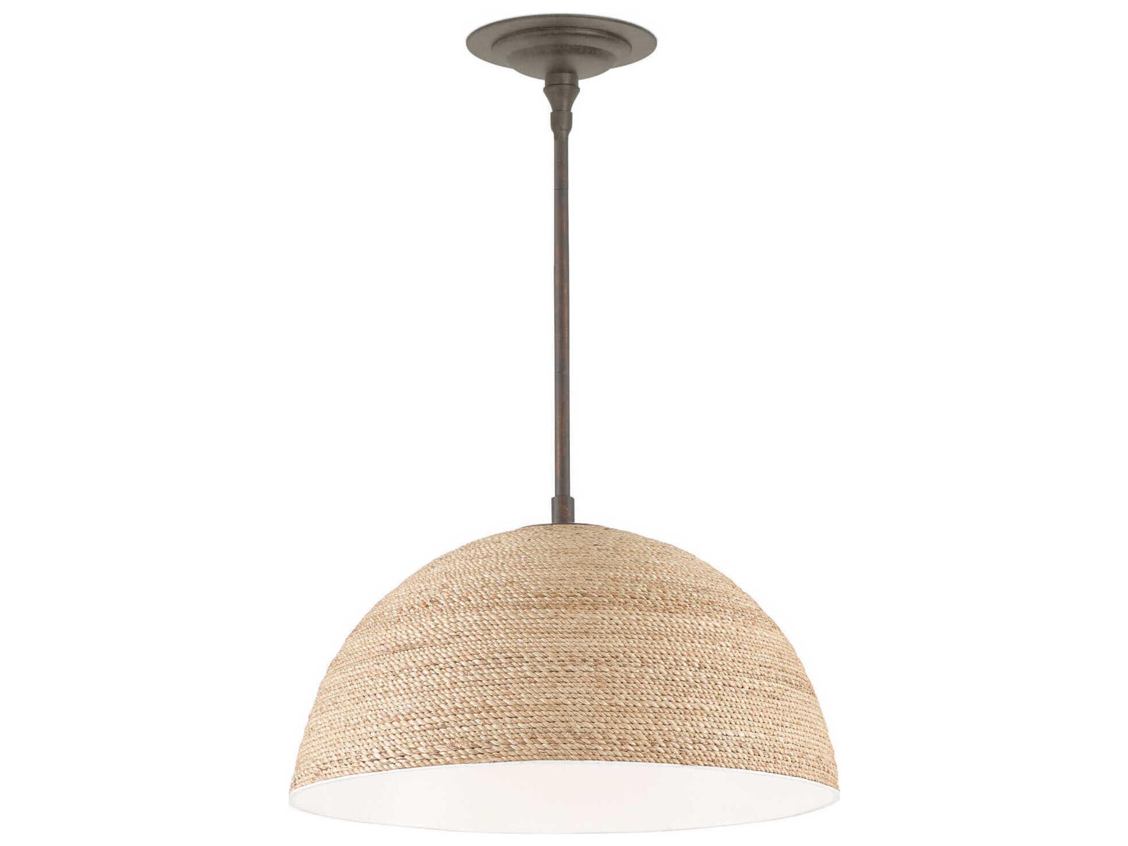 Currey & Company Tobago 1-Light Bronze Gold Sugar White Natural Rope Dome Pendant
