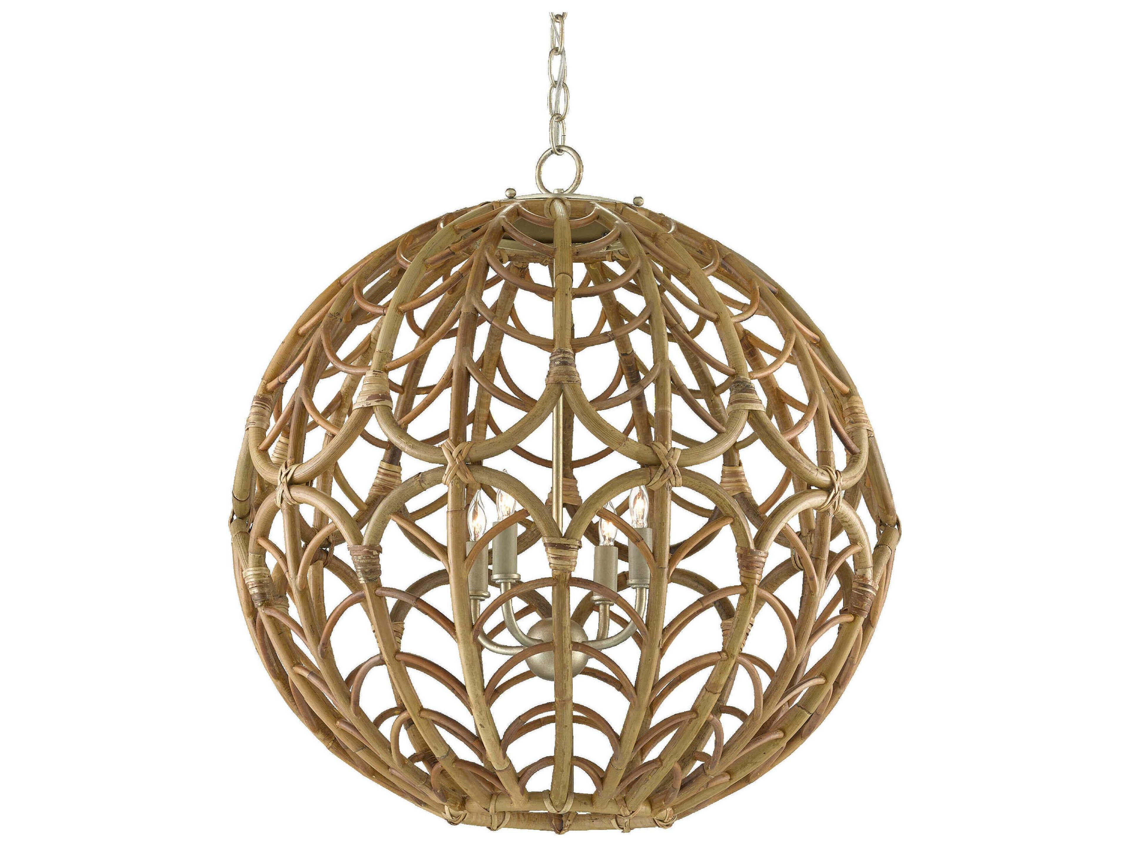 Cape Verde 4-Light Silver Leaf Smokewood Natural Brown Globe Chandelier