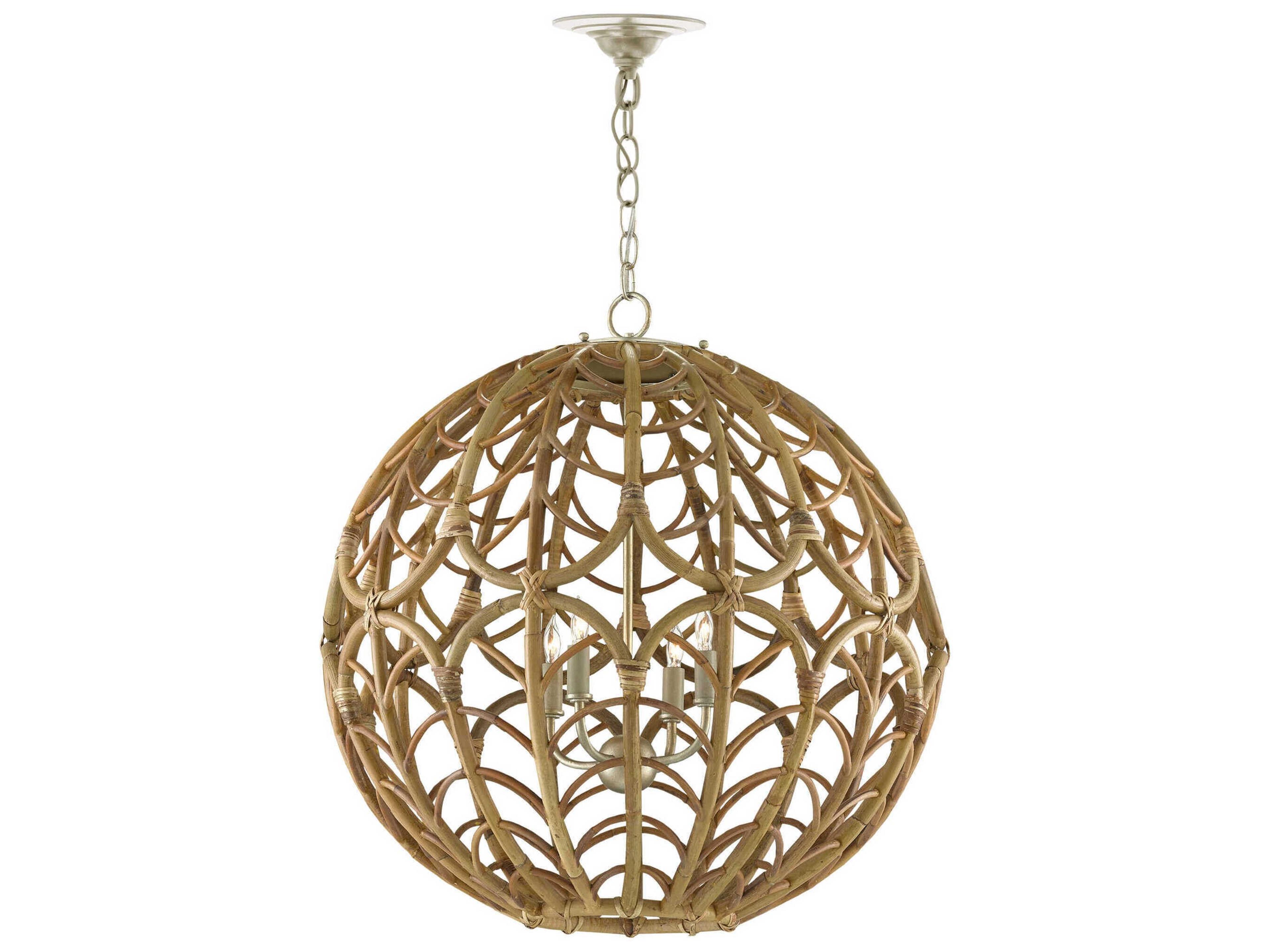 Currey & Company Cape Verde 4-Light Silver Leaf Smokewood Natural Brown Globe Chandelier