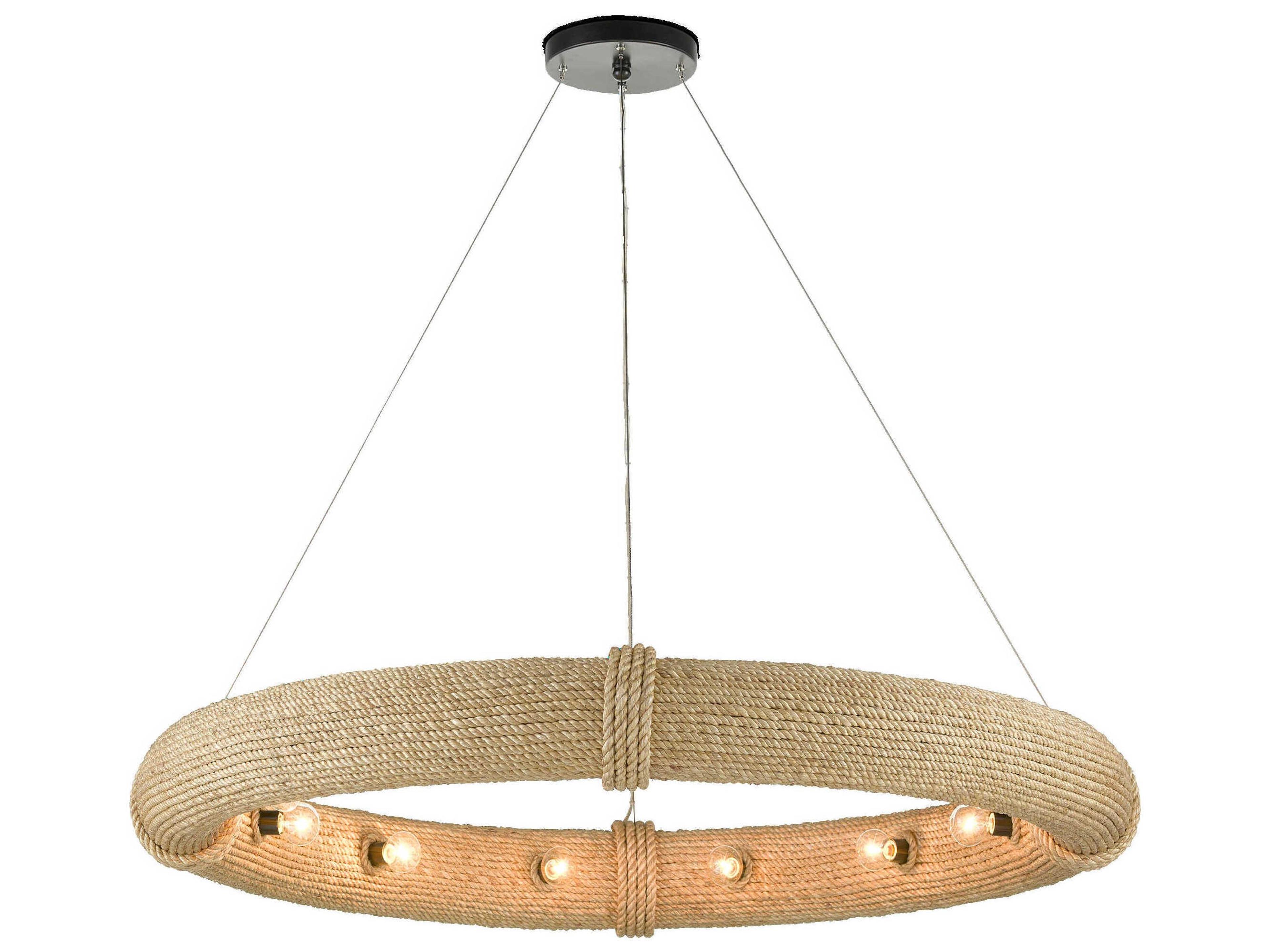 Currey & Company Portmeirion 12-Light Satin Black Abaca Rope Pendant