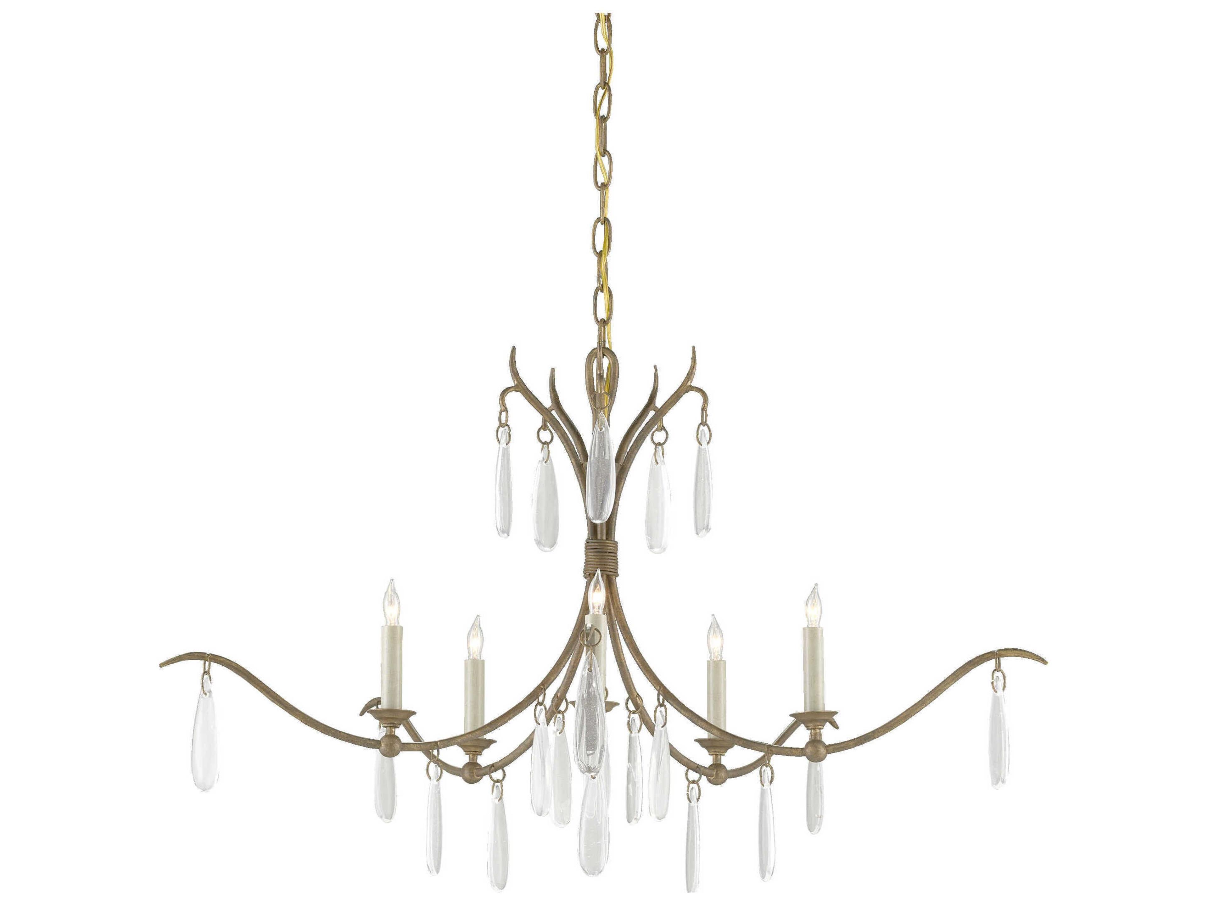 Currey & Company Marshallia 5-Light Rustic Gold Faux Rock Crystal White Glass Chandelier