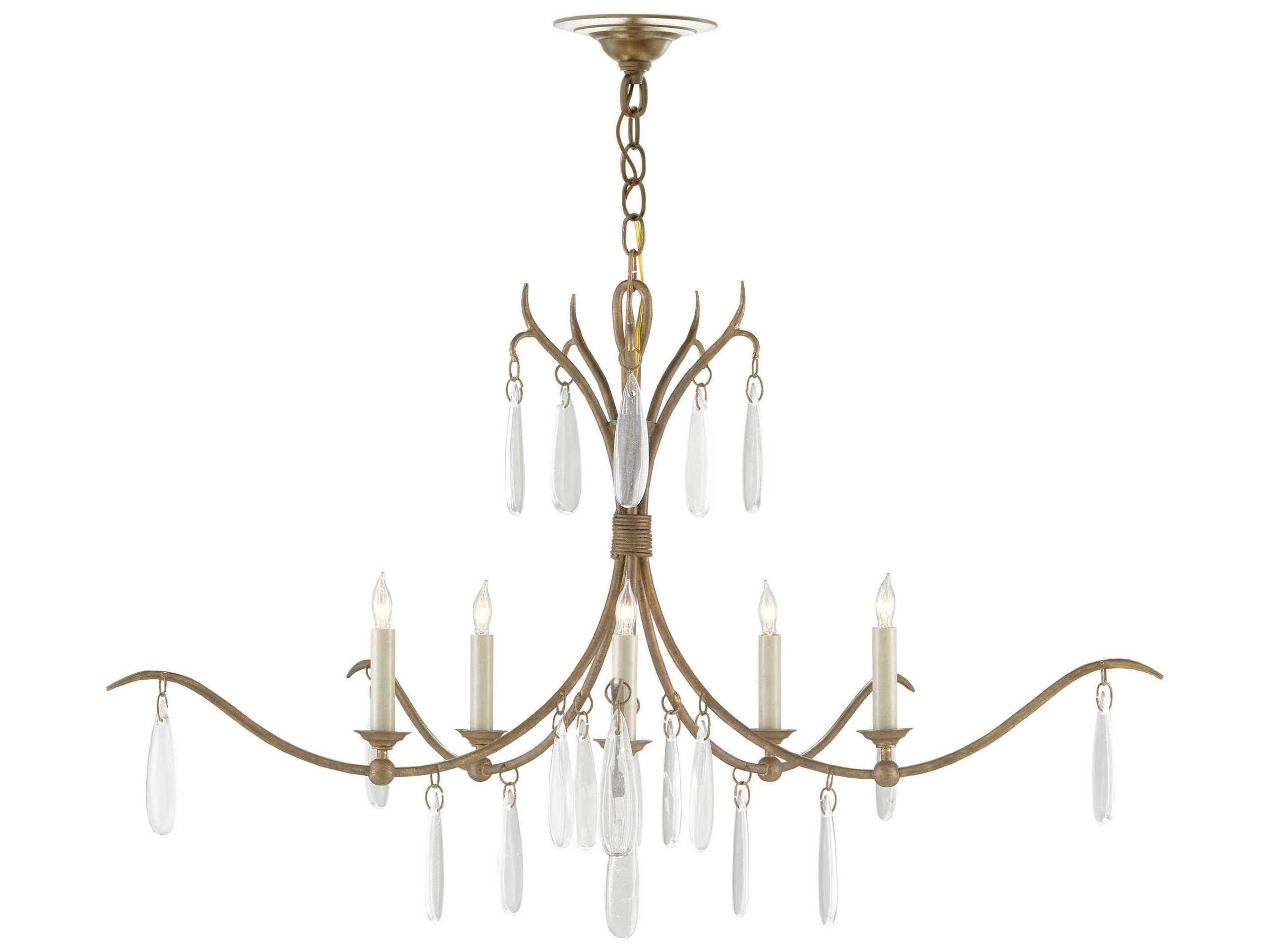 Currey & Company Marshallia 5-Light Rustic Gold Faux Rock Crystal White Glass Chandelier