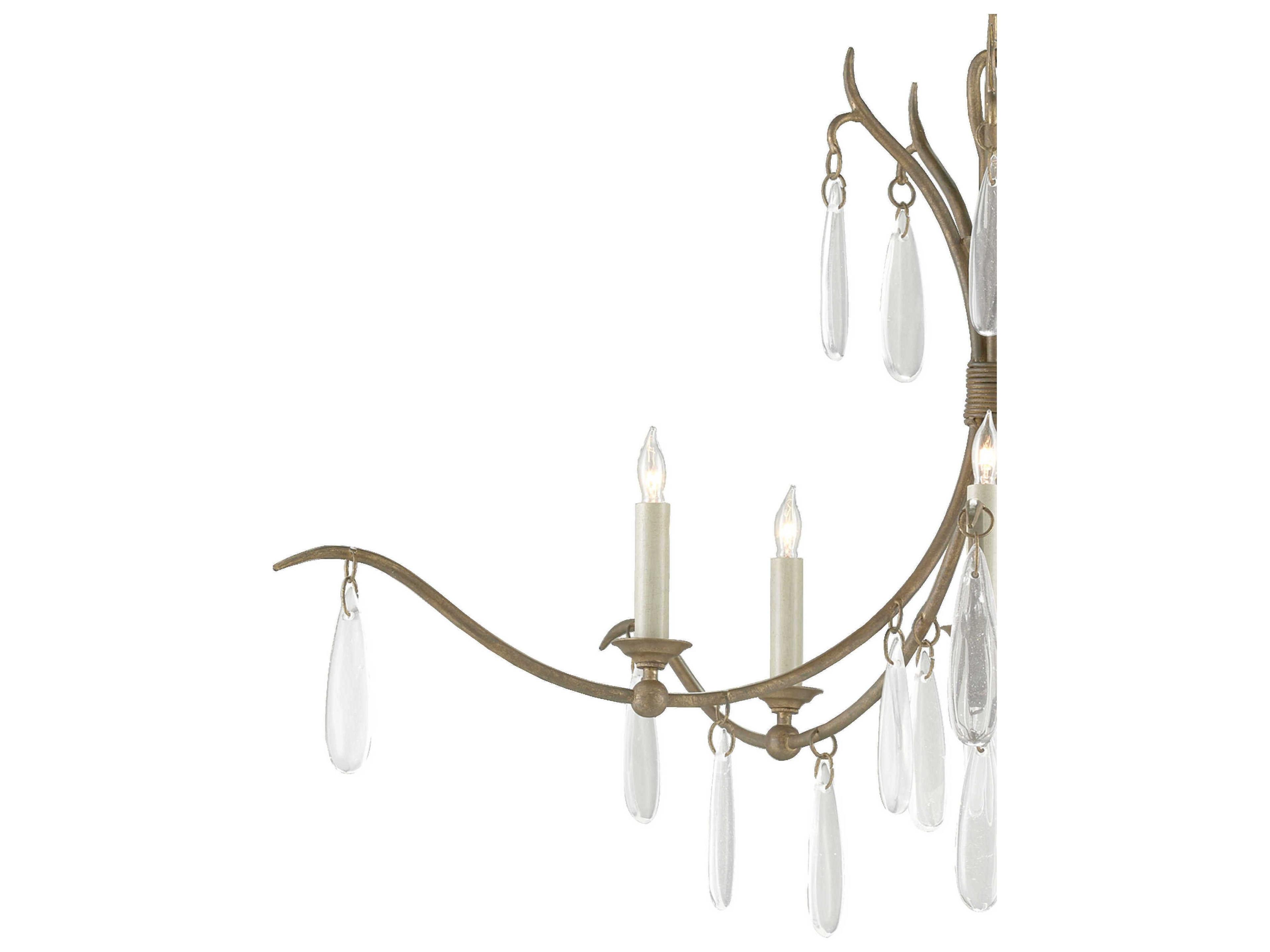 Currey & Company Marshallia 5-Light Rustic Gold Faux Rock Crystal White Glass Chandelier