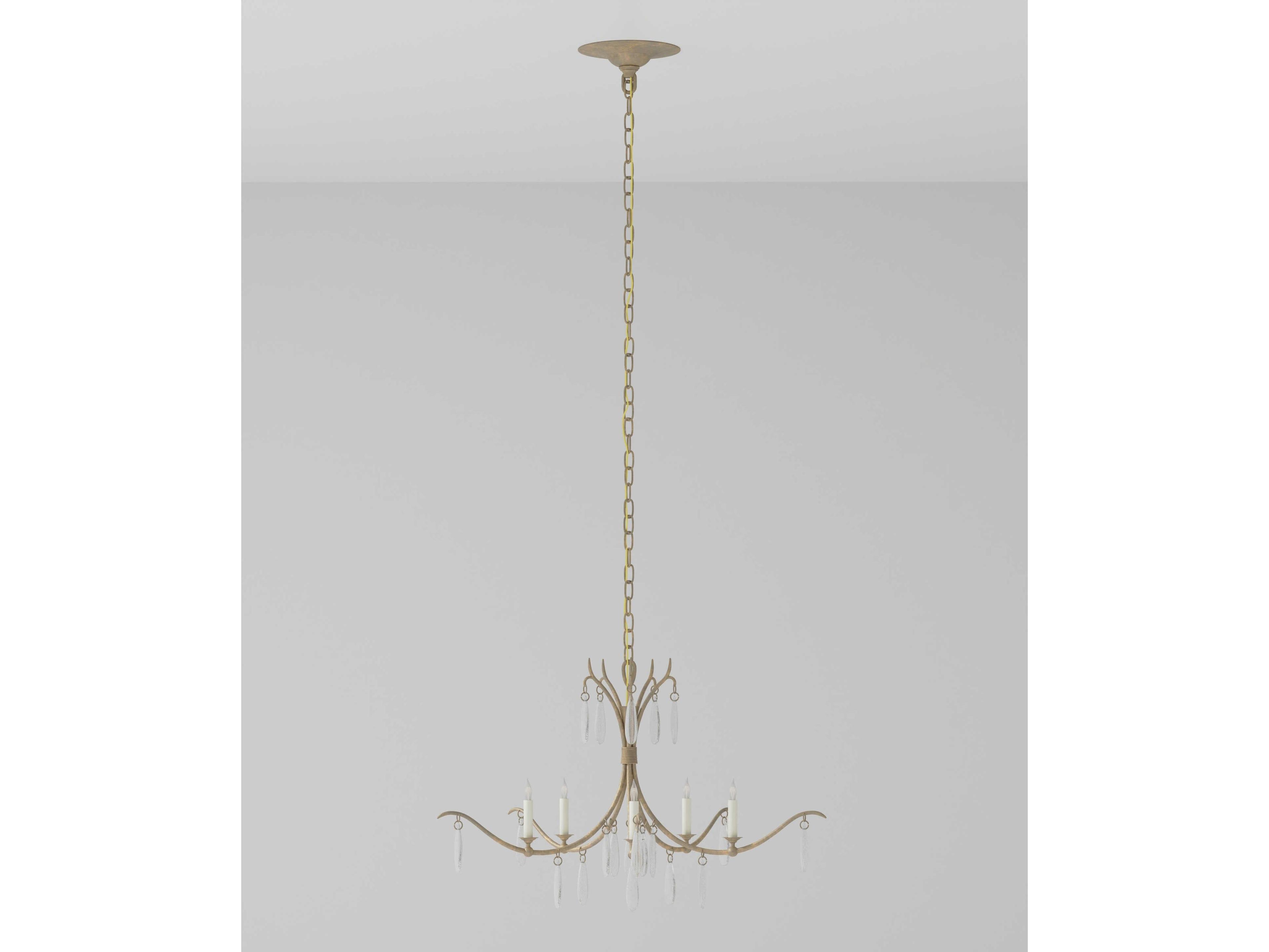 Currey & Company Marshallia 5-Light Rustic Gold Faux Rock Crystal White Glass Chandelier