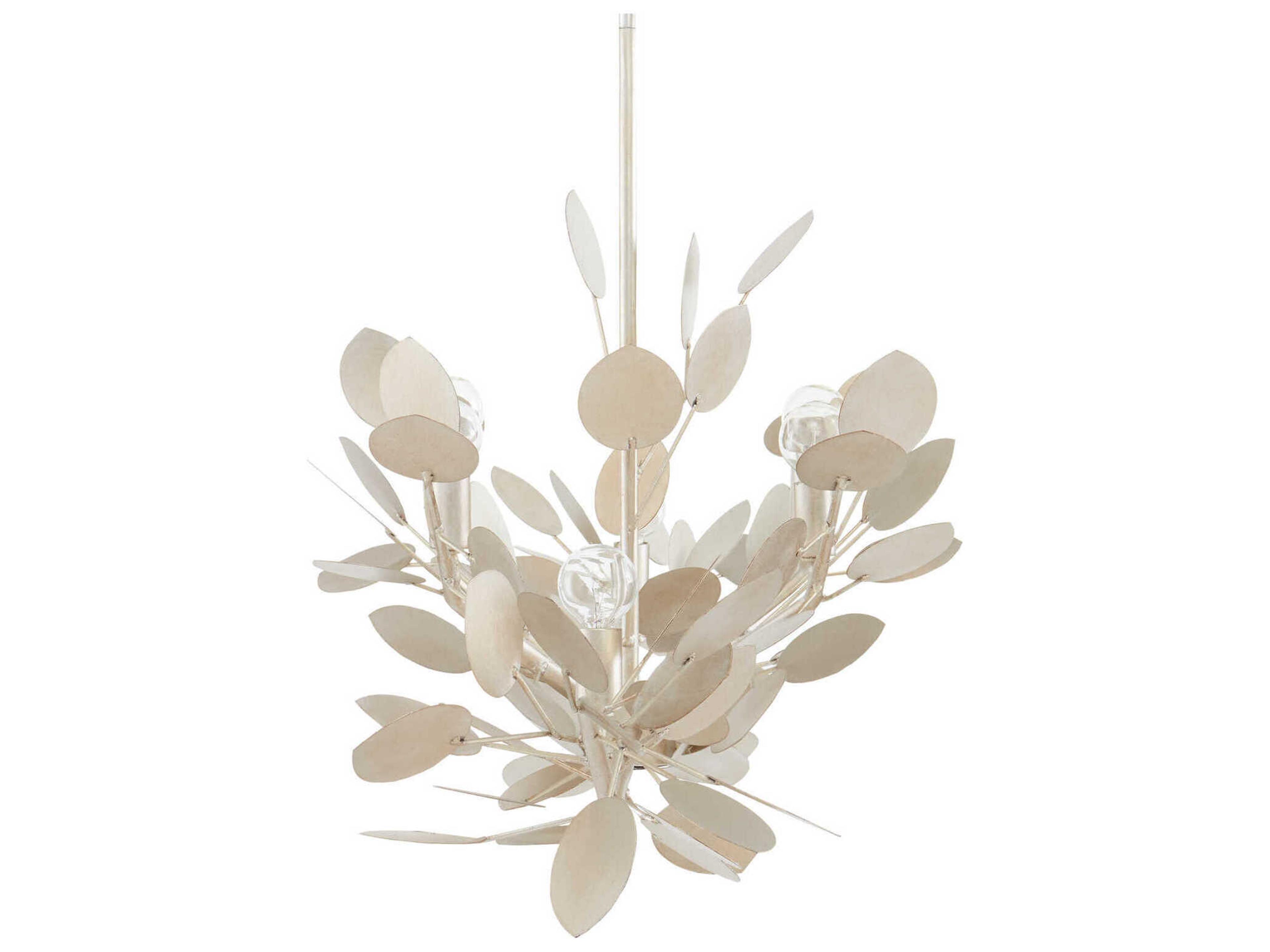 Currey & Company Lunaria 6-Light Contemporary Silver Leaf Linear Island Pendant